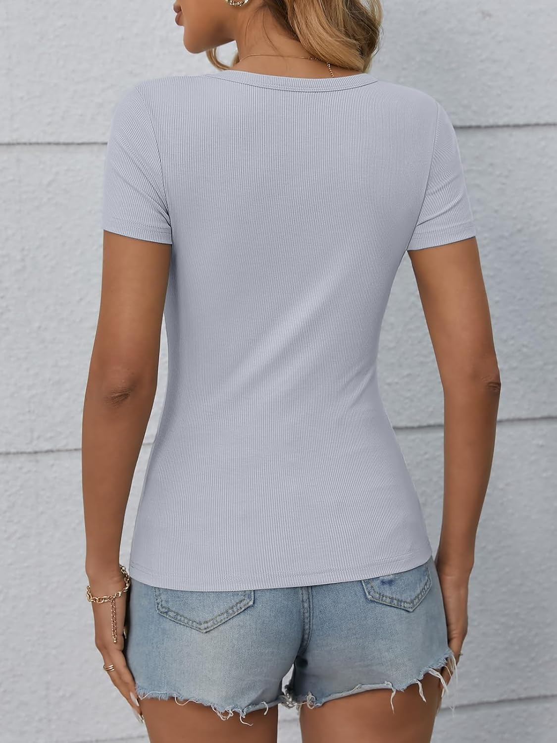 image:imageATHMILE Womens Long Sleeve CrewneckV Neck Ribbed Tops Fall Fitted Stretch Casual Basic T Shirts 2026Blight Blue