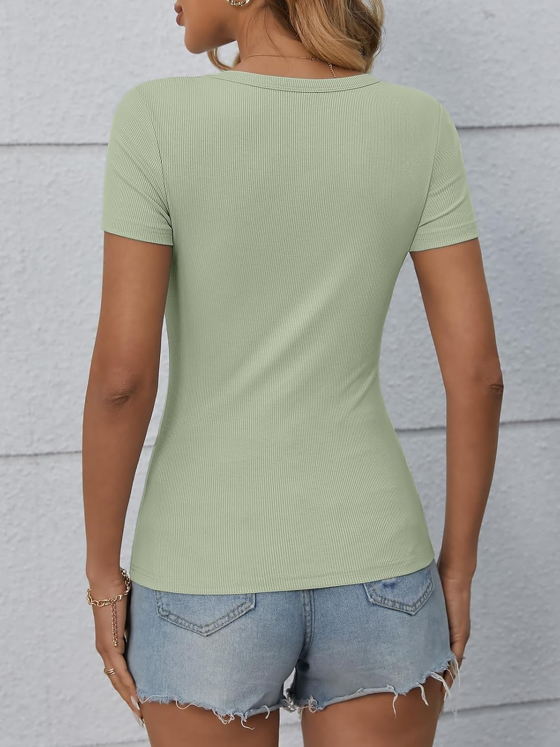image:imageATHMILE Womens Long Sleeve CrewneckV Neck Ribbed Tops Fall Fitted Stretch Casual Basic T Shirts 2026Bsage Green