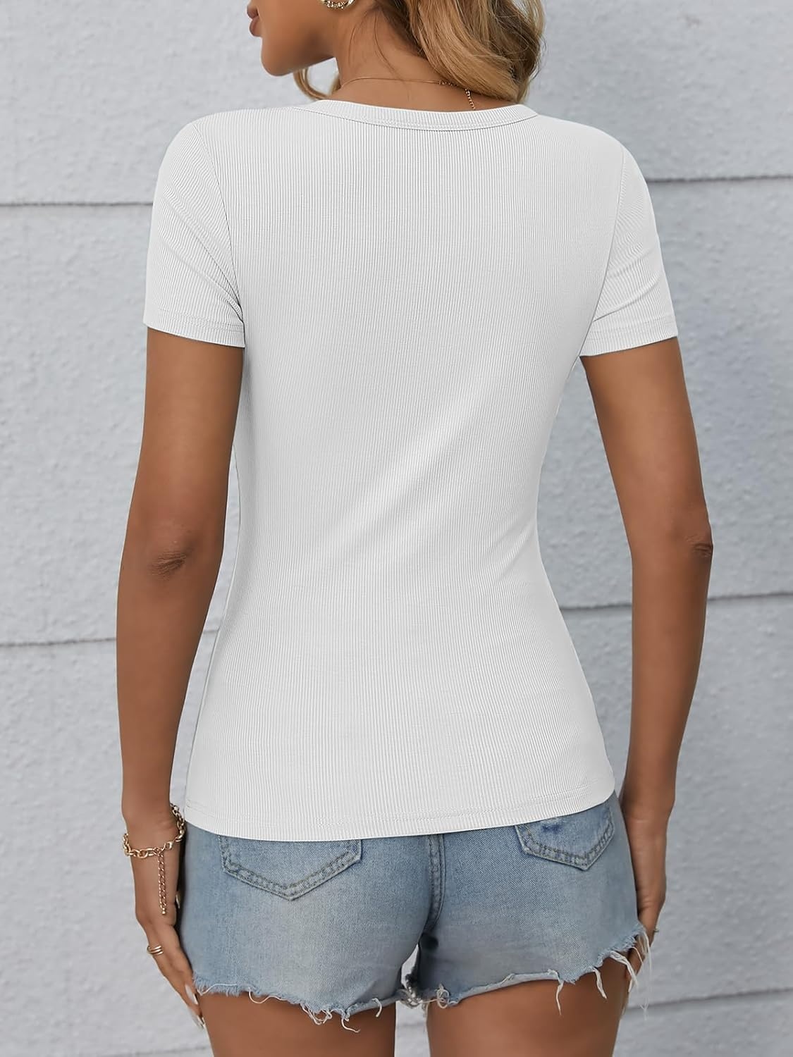image:imageATHMILE Womens Long Sleeve CrewneckV Neck Ribbed Tops Fall Fitted Stretch Casual Basic T Shirts 2026Bwhite