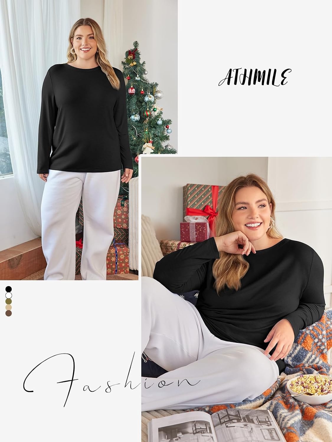 image:imageATHMILE Womens Long Sleeve Shirts Basic Tee Fall Trendy Teen Girl Teacher School Business Casual Workout 2026 FashionBlack