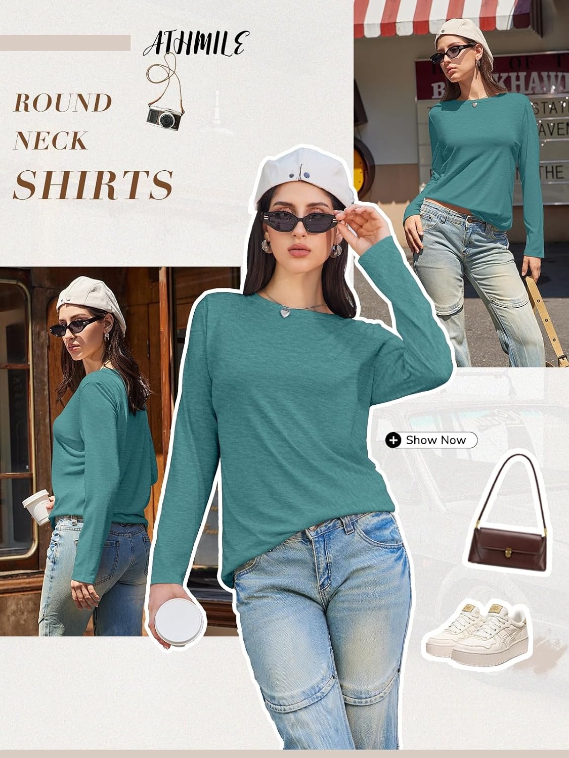 image:imageATHMILE Womens Long Sleeve Shirts Basic Tee Fall Trendy Teen Girl Teacher School Business Casual Workout 2026 FashionBlue Green