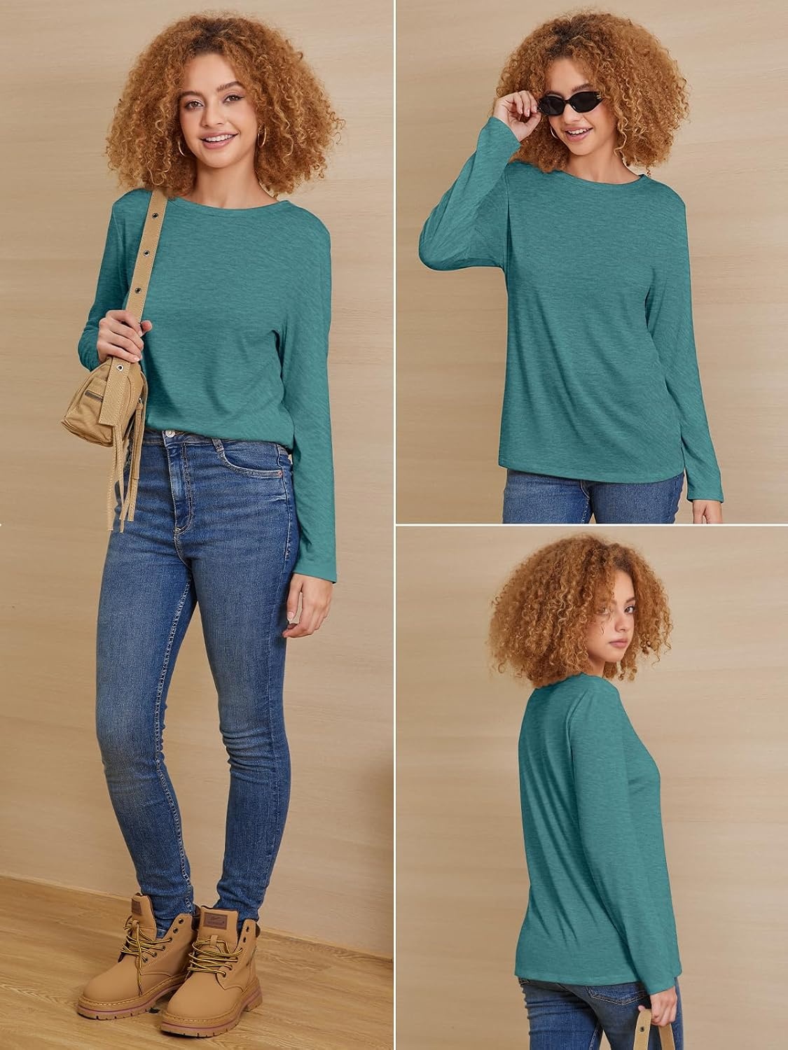 image:imageATHMILE Womens Long Sleeve Shirts Basic Tee Fall Trendy Teen Girl Teacher School Business Casual Workout 2026 FashionBlue Green