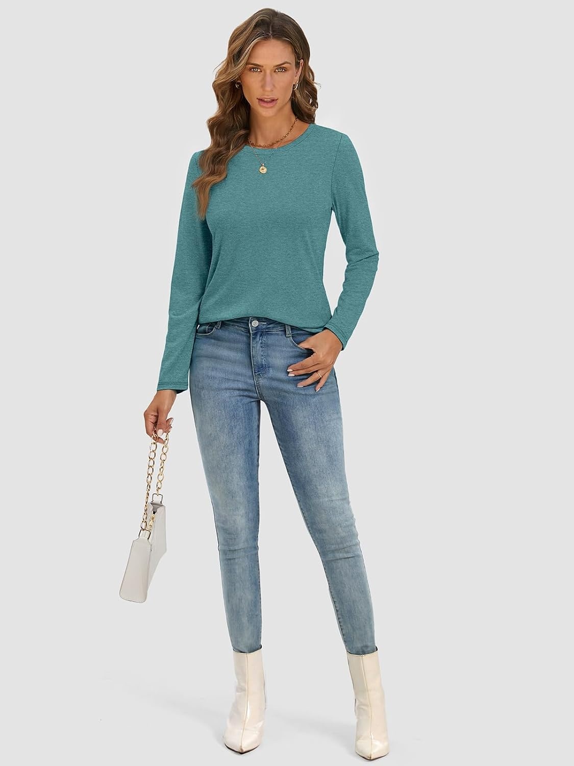 image:imageATHMILE Womens Long Sleeve Shirts Basic Tee Fall Trendy Teen Girl Teacher School Business Casual Workout 2026 FashionBlue Green
