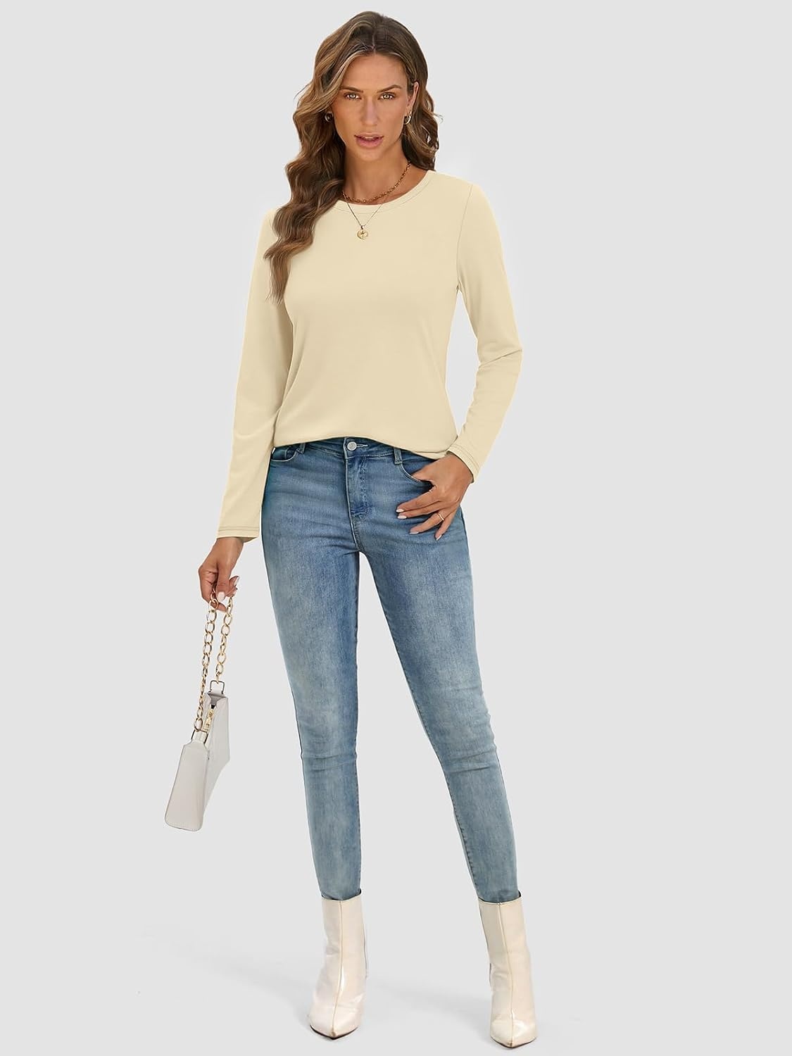 image:imageATHMILE Womens Long Sleeve Shirts Basic Tee Fall Trendy Teen Girl Teacher School Business Casual Workout 2026 FashionCream