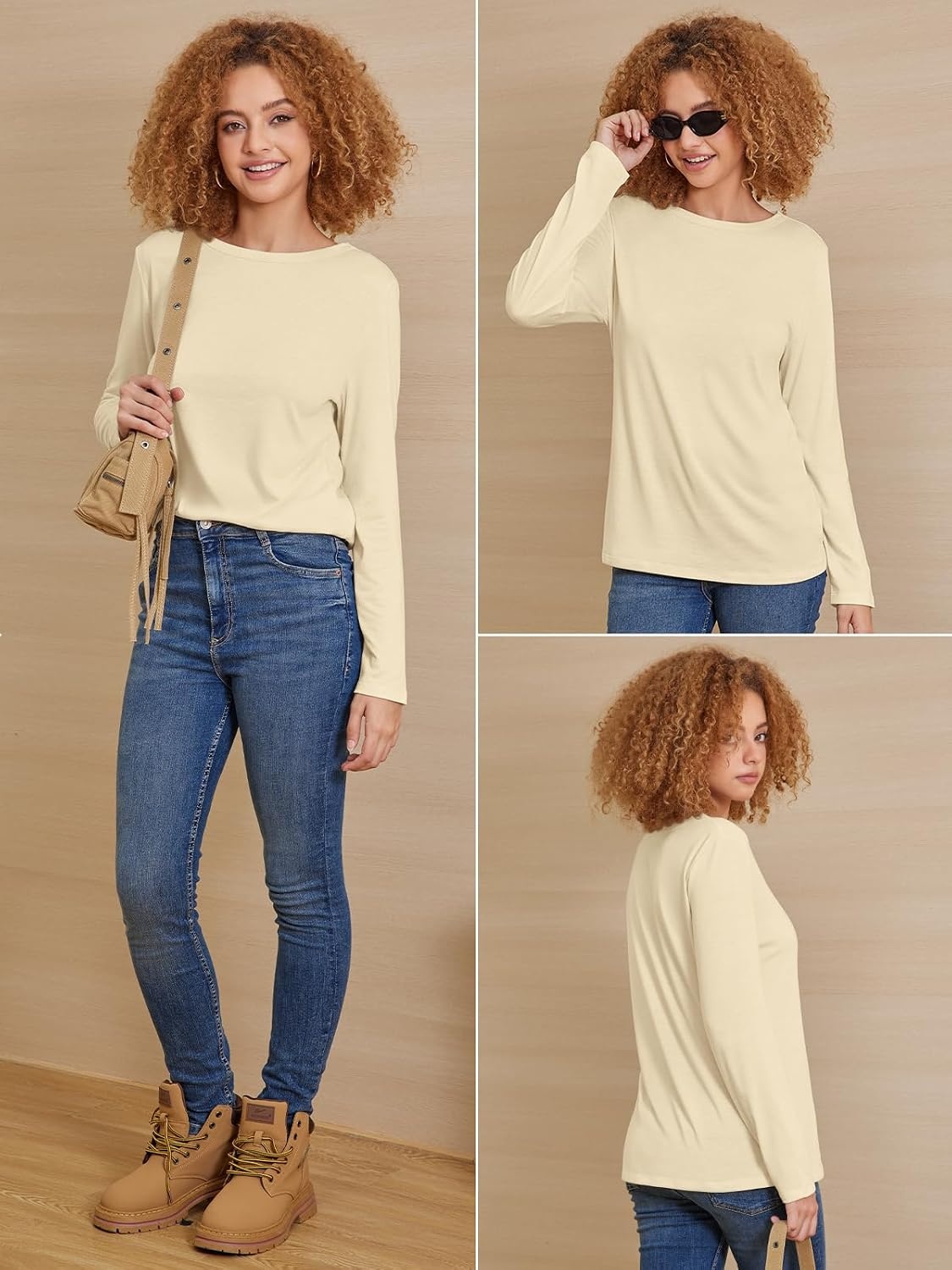 image:imageATHMILE Womens Long Sleeve Shirts Basic Tee Fall Trendy Teen Girl Teacher School Business Casual Workout 2026 FashionCream