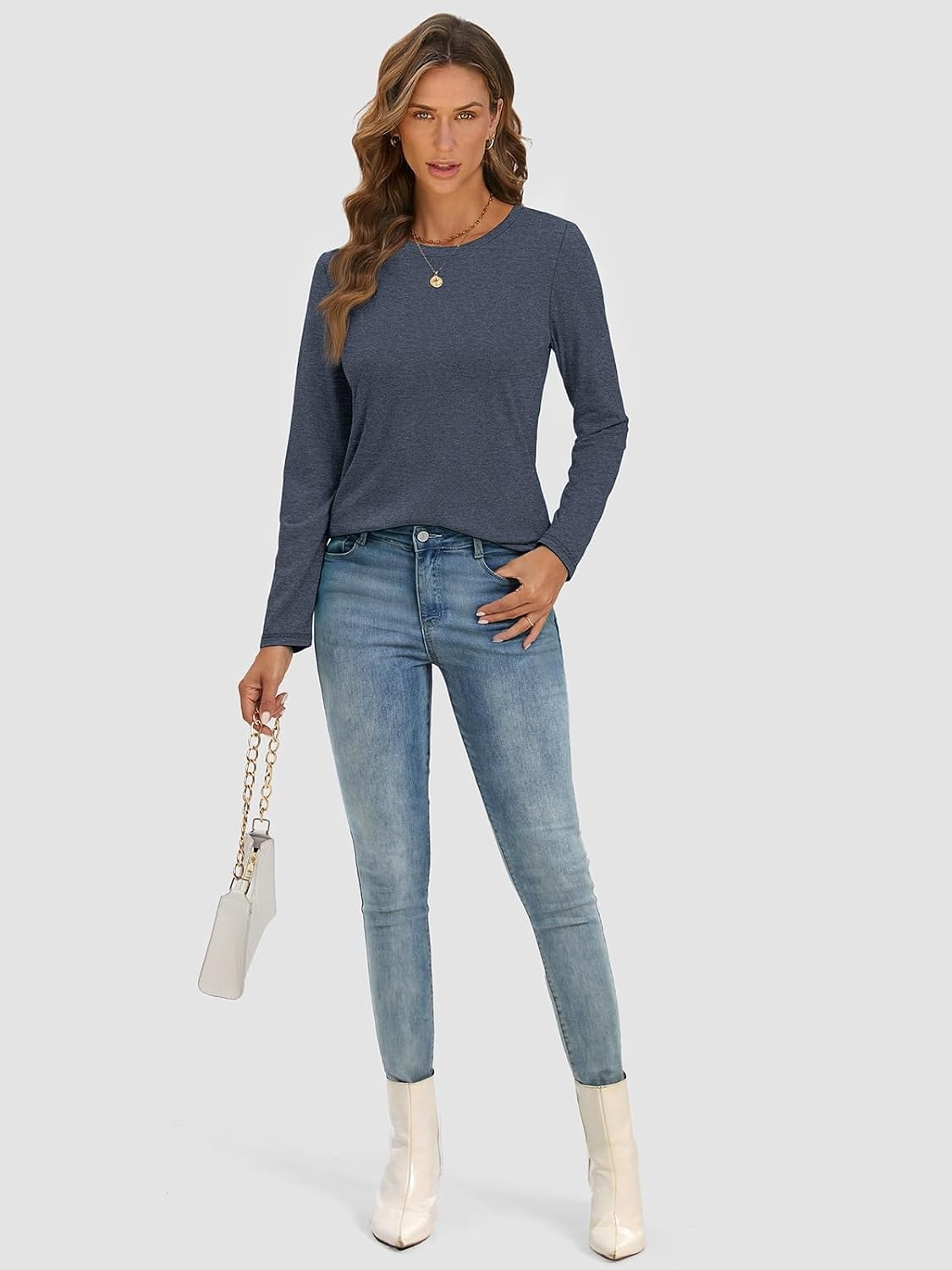 image:imageATHMILE Womens Long Sleeve Shirts Basic Tee Fall Trendy Teen Girl Teacher School Business Casual Workout 2026 FashionDark Blue