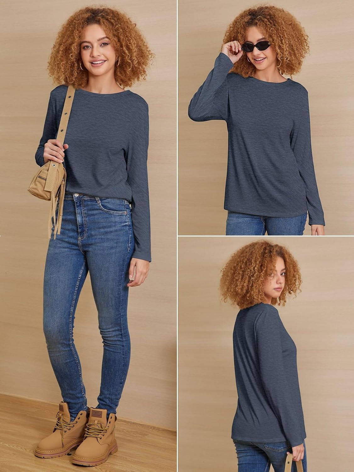 image:imageATHMILE Womens Long Sleeve Shirts Basic Tee Fall Trendy Teen Girl Teacher School Business Casual Workout 2026 FashionDark Blue