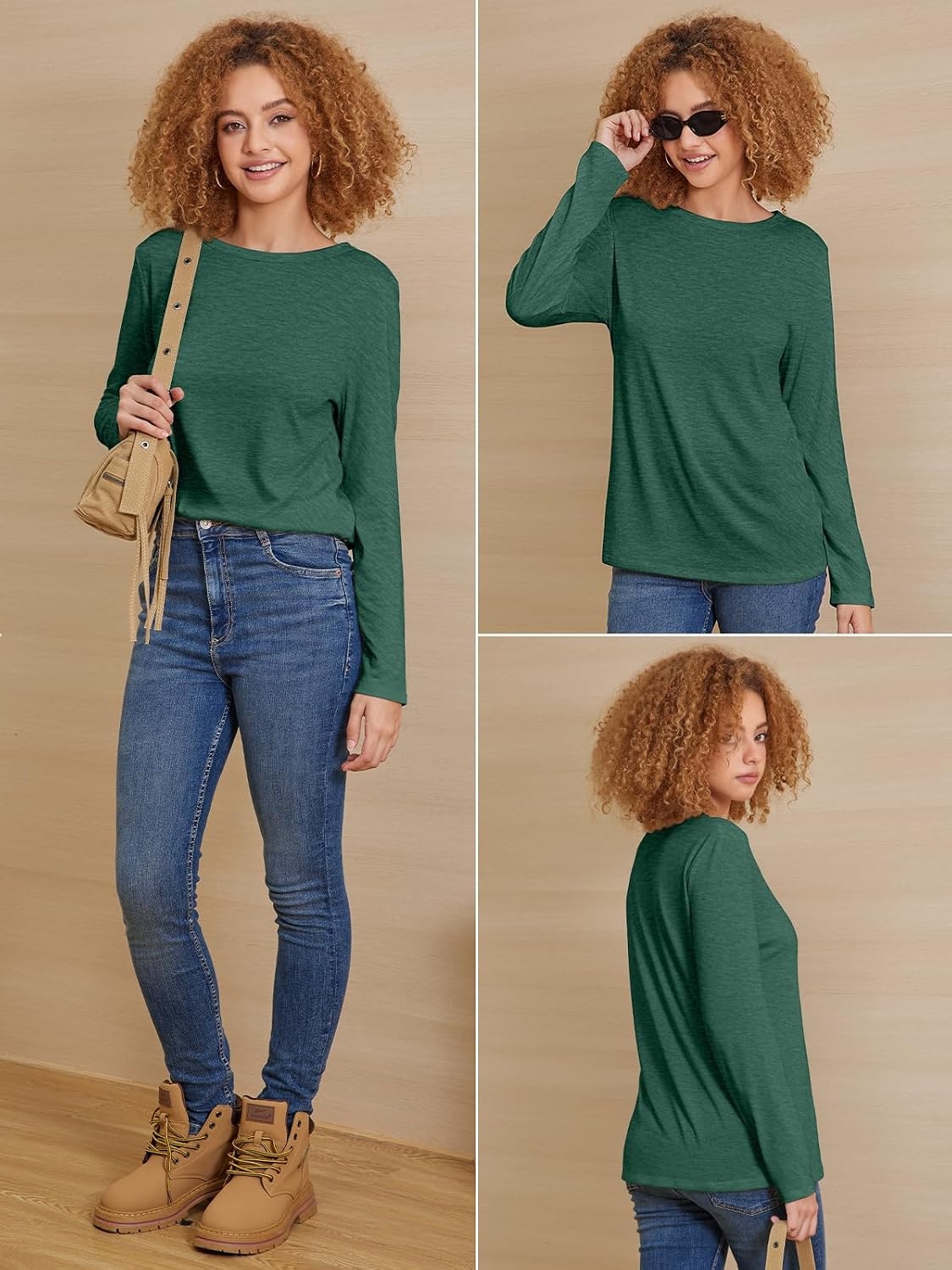 image:imageATHMILE Womens Long Sleeve Shirts Basic Tee Fall Trendy Teen Girl Teacher School Business Casual Workout 2026 FashionDark Green