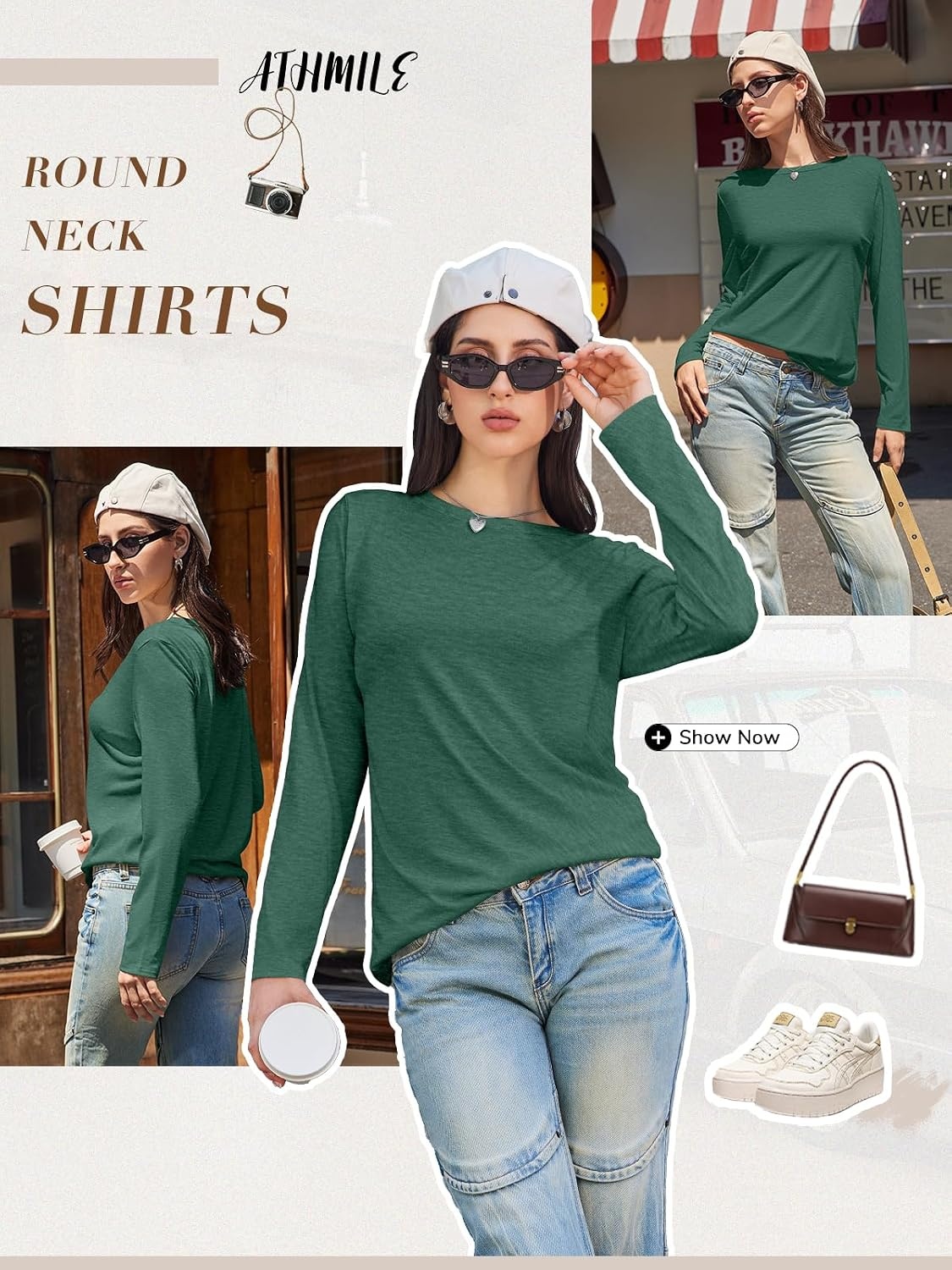 image:imageATHMILE Womens Long Sleeve Shirts Basic Tee Fall Trendy Teen Girl Teacher School Business Casual Workout 2026 FashionDark Green