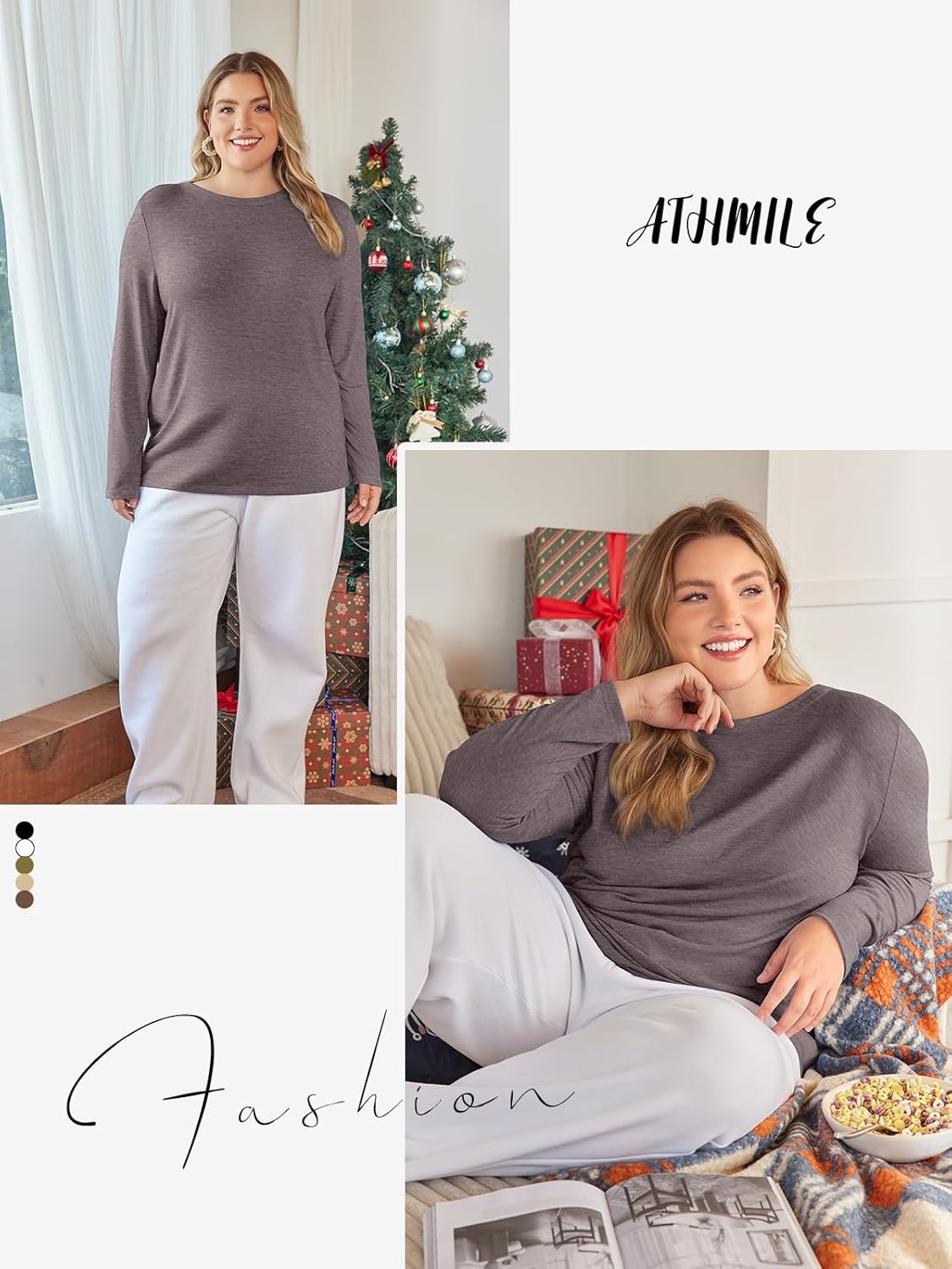image:imageATHMILE Womens Long Sleeve Shirts Basic Tee Fall Trendy Teen Girl Teacher School Business Casual Workout 2026 FashionGray Purple