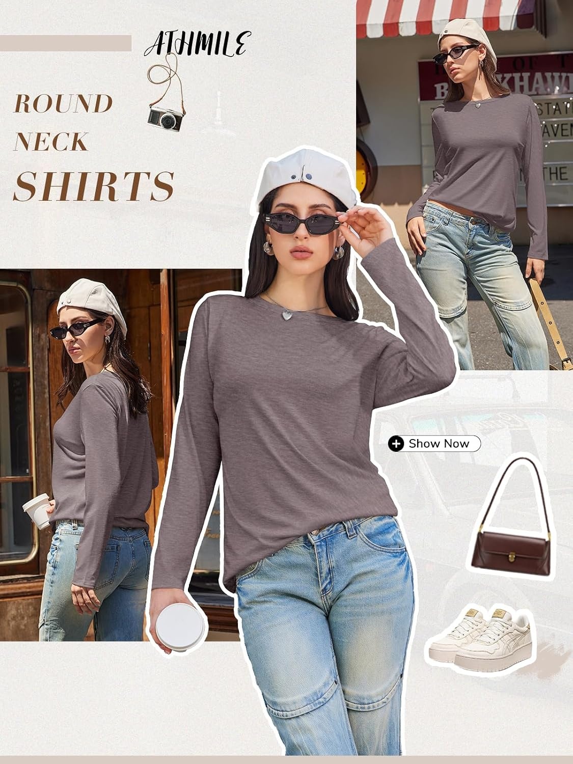 image:imageATHMILE Womens Long Sleeve Shirts Basic Tee Fall Trendy Teen Girl Teacher School Business Casual Workout 2026 FashionGray Purple
