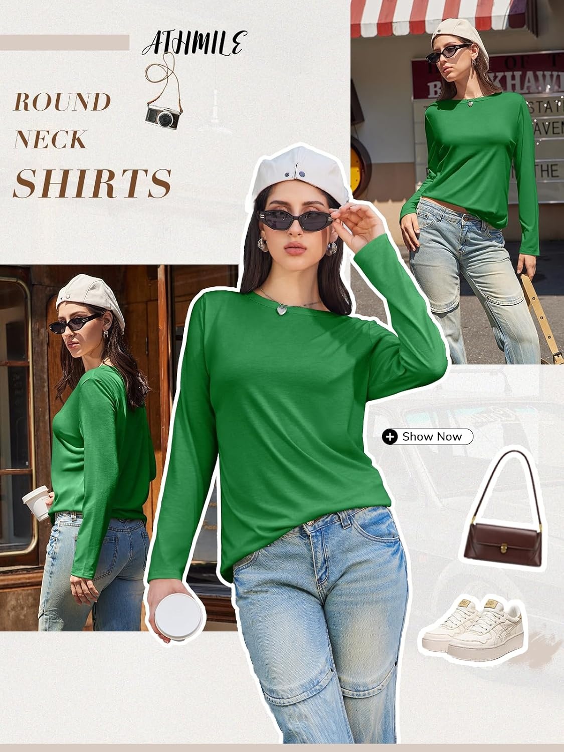 image:imageATHMILE Womens Long Sleeve Shirts Basic Tee Fall Trendy Teen Girl Teacher School Business Casual Workout 2026 FashionGreen