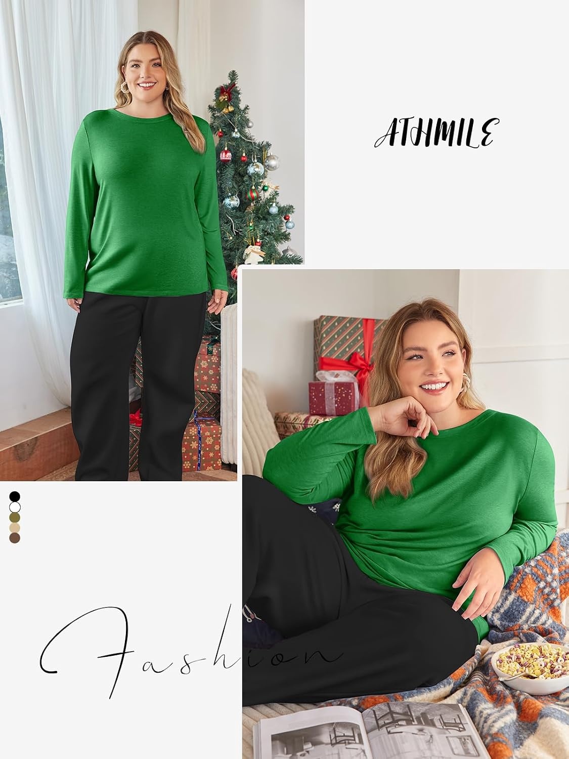 image:imageATHMILE Womens Long Sleeve Shirts Basic Tee Fall Trendy Teen Girl Teacher School Business Casual Workout 2026 FashionGreen