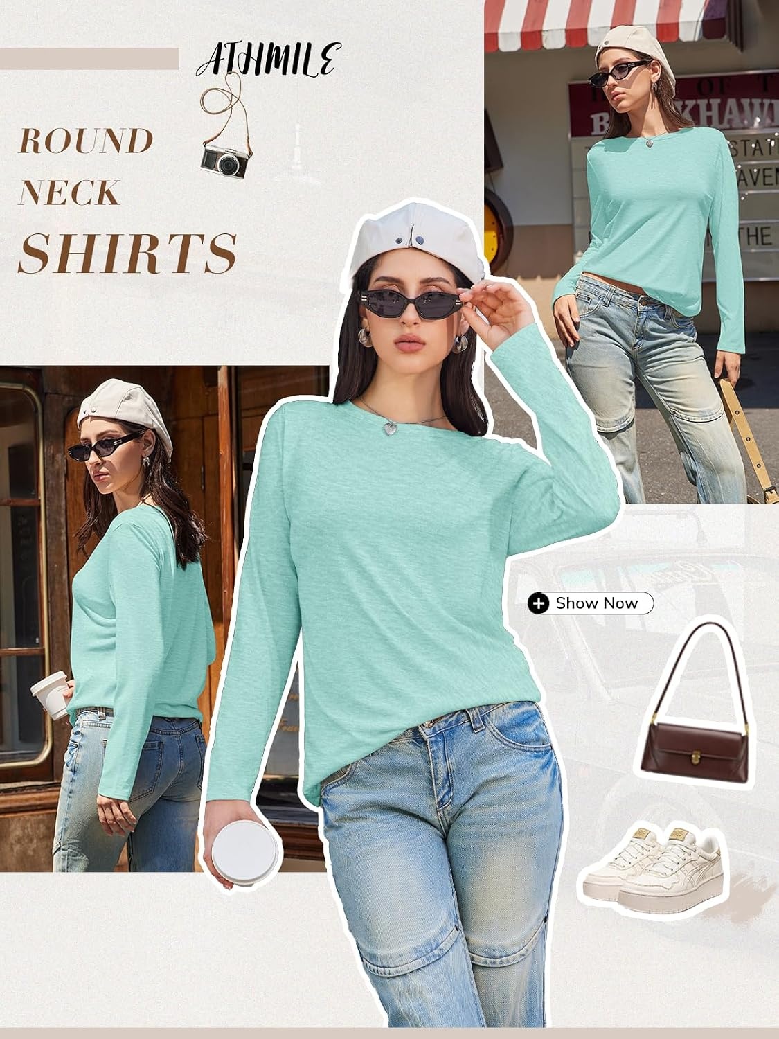 image:imageATHMILE Womens Long Sleeve Shirts Basic Tee Fall Trendy Teen Girl Teacher School Business Casual Workout 2026 FashionLake Green