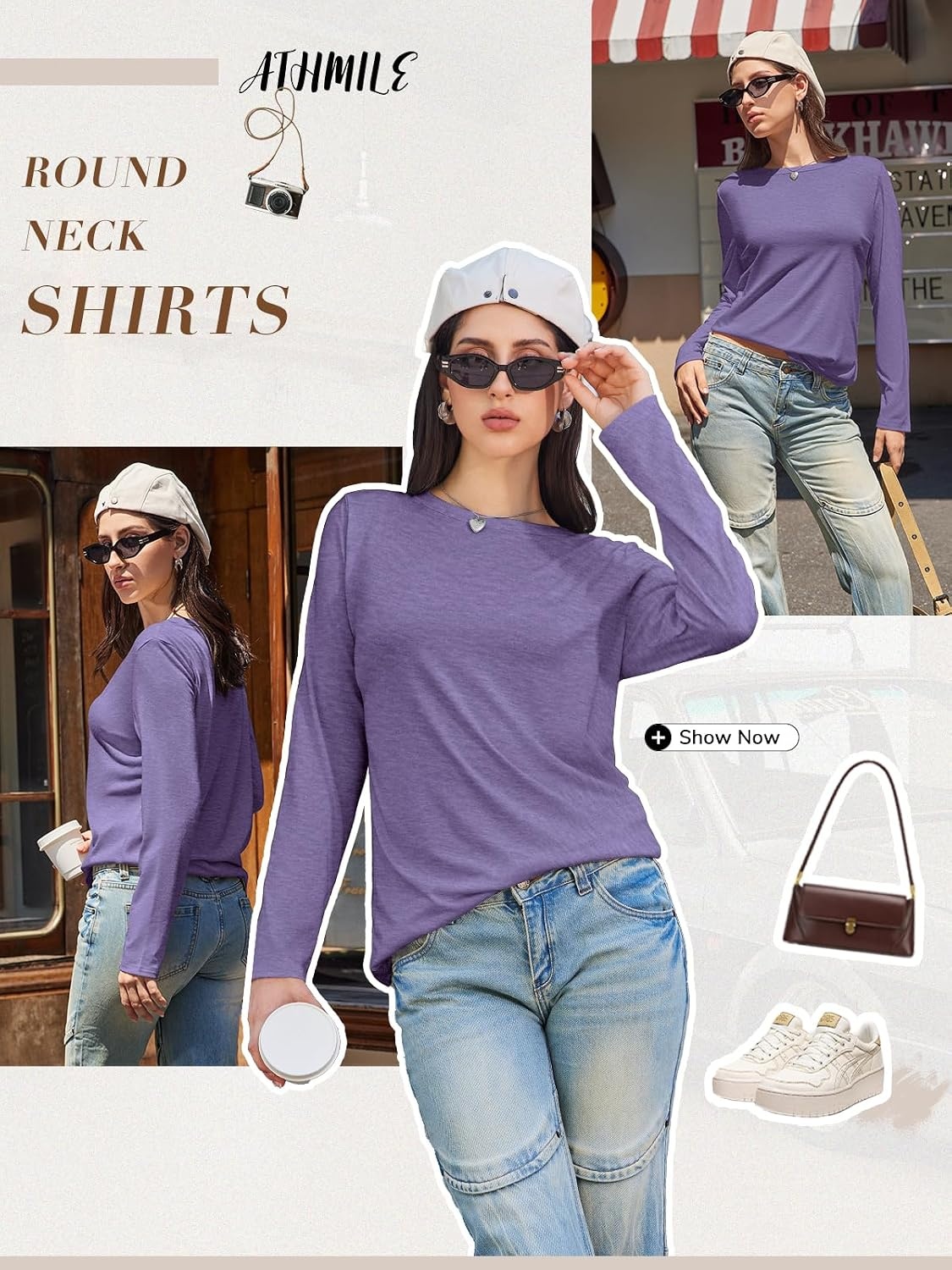 image:imageATHMILE Womens Long Sleeve Shirts Basic Tee Fall Trendy Teen Girl Teacher School Business Casual Workout 2026 FashionPurple