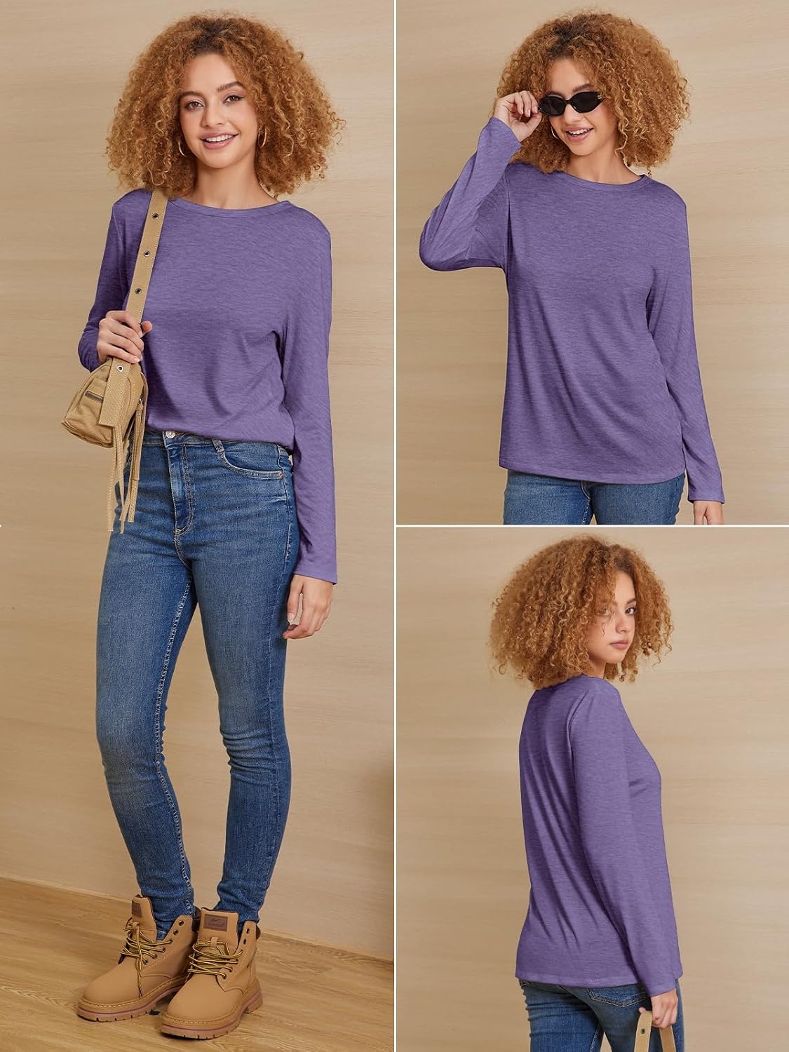 image:imageATHMILE Womens Long Sleeve Shirts Basic Tee Fall Trendy Teen Girl Teacher School Business Casual Workout 2026 FashionPurple