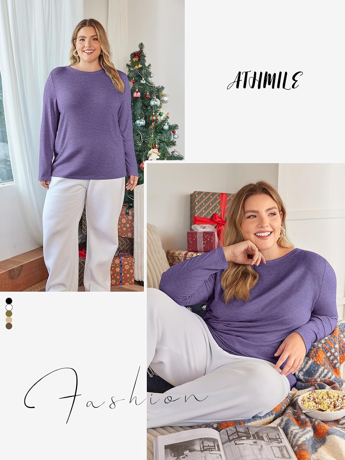 image:imageATHMILE Womens Long Sleeve Shirts Basic Tee Fall Trendy Teen Girl Teacher School Business Casual Workout 2026 FashionPurple