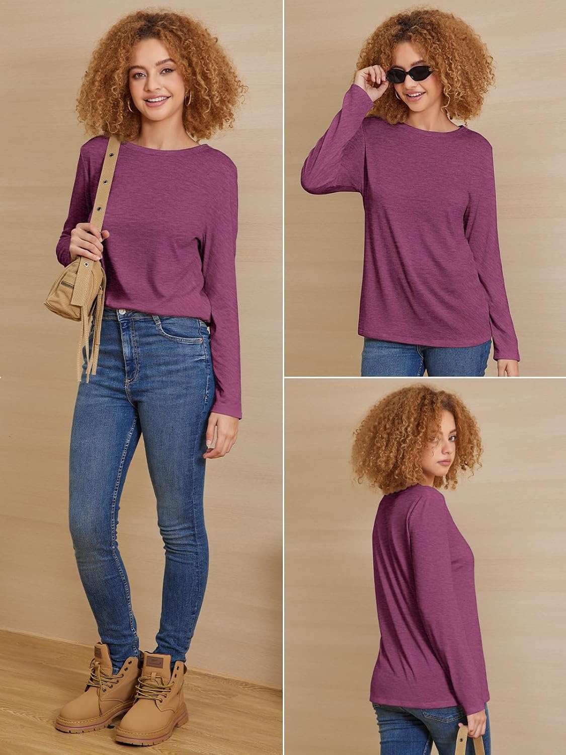 image:imageATHMILE Womens Long Sleeve Shirts Basic Tee Fall Trendy Teen Girl Teacher School Business Casual Workout 2026 FashionPurple Red