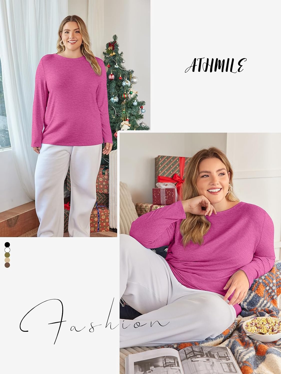 image:imageATHMILE Womens Long Sleeve Shirts Basic Tee Fall Trendy Teen Girl Teacher School Business Casual Workout 2026 FashionRoseo