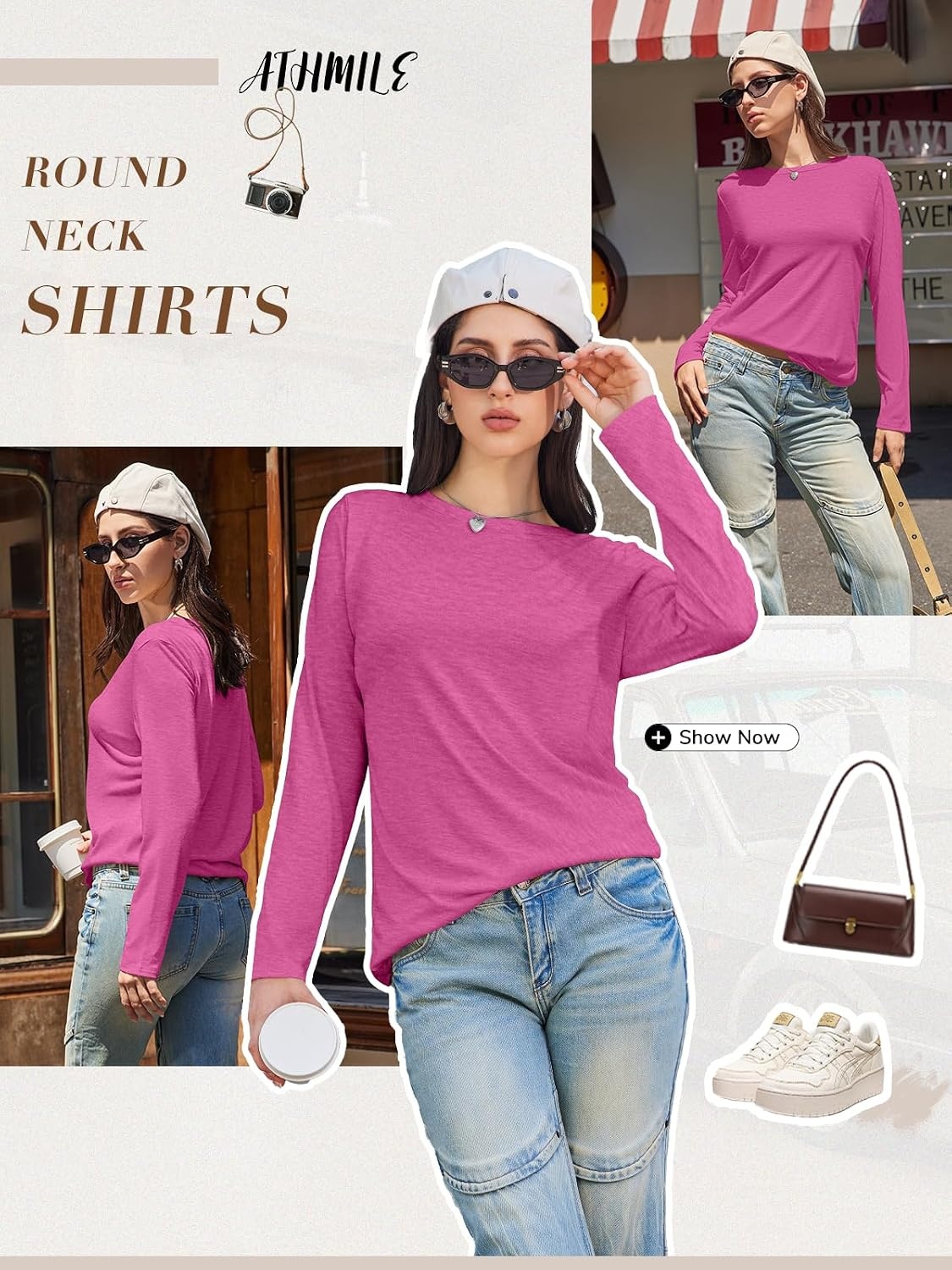 image:imageATHMILE Womens Long Sleeve Shirts Basic Tee Fall Trendy Teen Girl Teacher School Business Casual Workout 2026 FashionRoseo