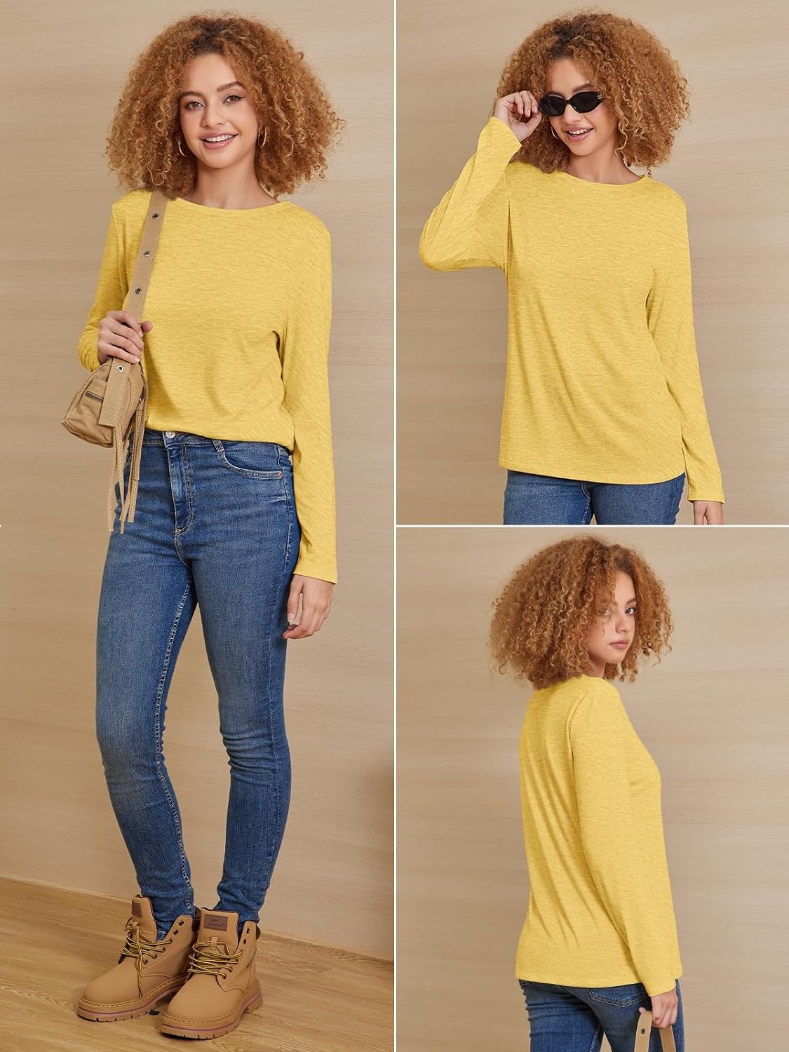 image:imageATHMILE Womens Long Sleeve Shirts Basic Tee Fall Trendy Teen Girl Teacher School Business Casual Workout 2026 FashionYellow