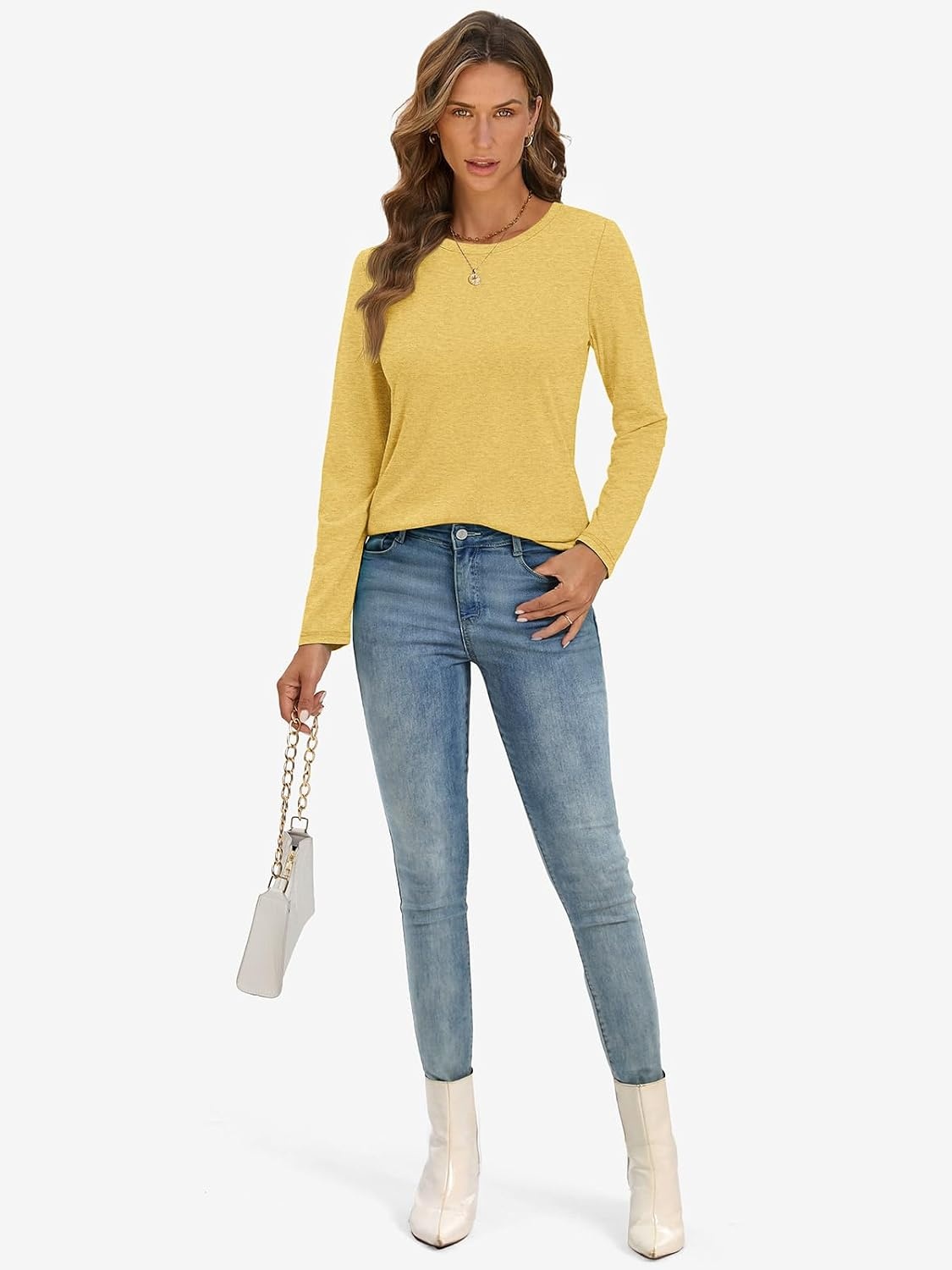 image:imageATHMILE Womens Long Sleeve Shirts Basic Tee Fall Trendy Teen Girl Teacher School Business Casual Workout 2026 FashionYellow