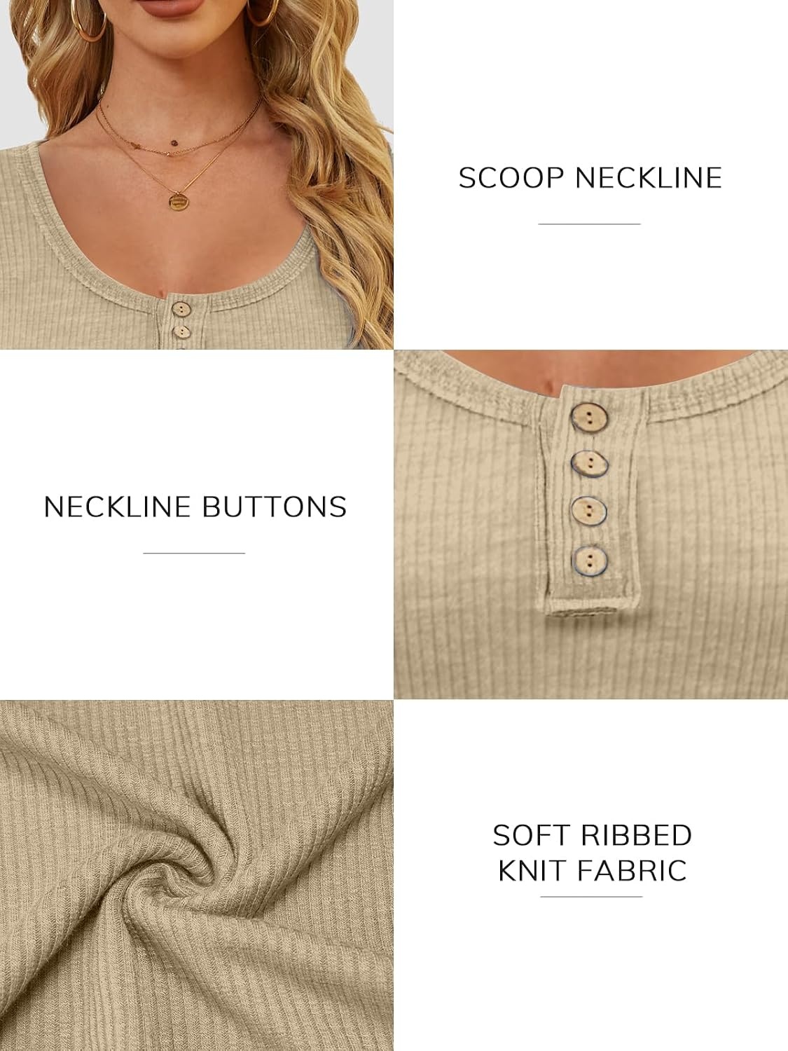 image:imageATHMILE Womens Long Sleeve Shirts Casual Fall Henley Top Button Down Blouses Basic Ribbed Knit T Shirts 2025Beige