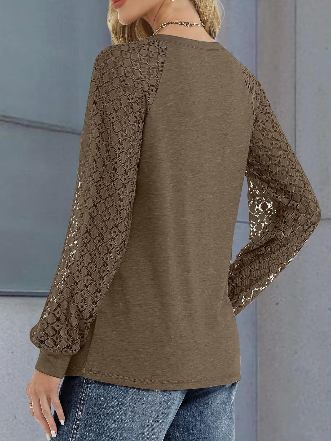 image:imageATHMILE Womens Long Sleeve Shirts VNeck Lace Tops Business Casual Blouses Tee 2025 Trendy Fall Fashion Outfits ClothesCoffeegrey