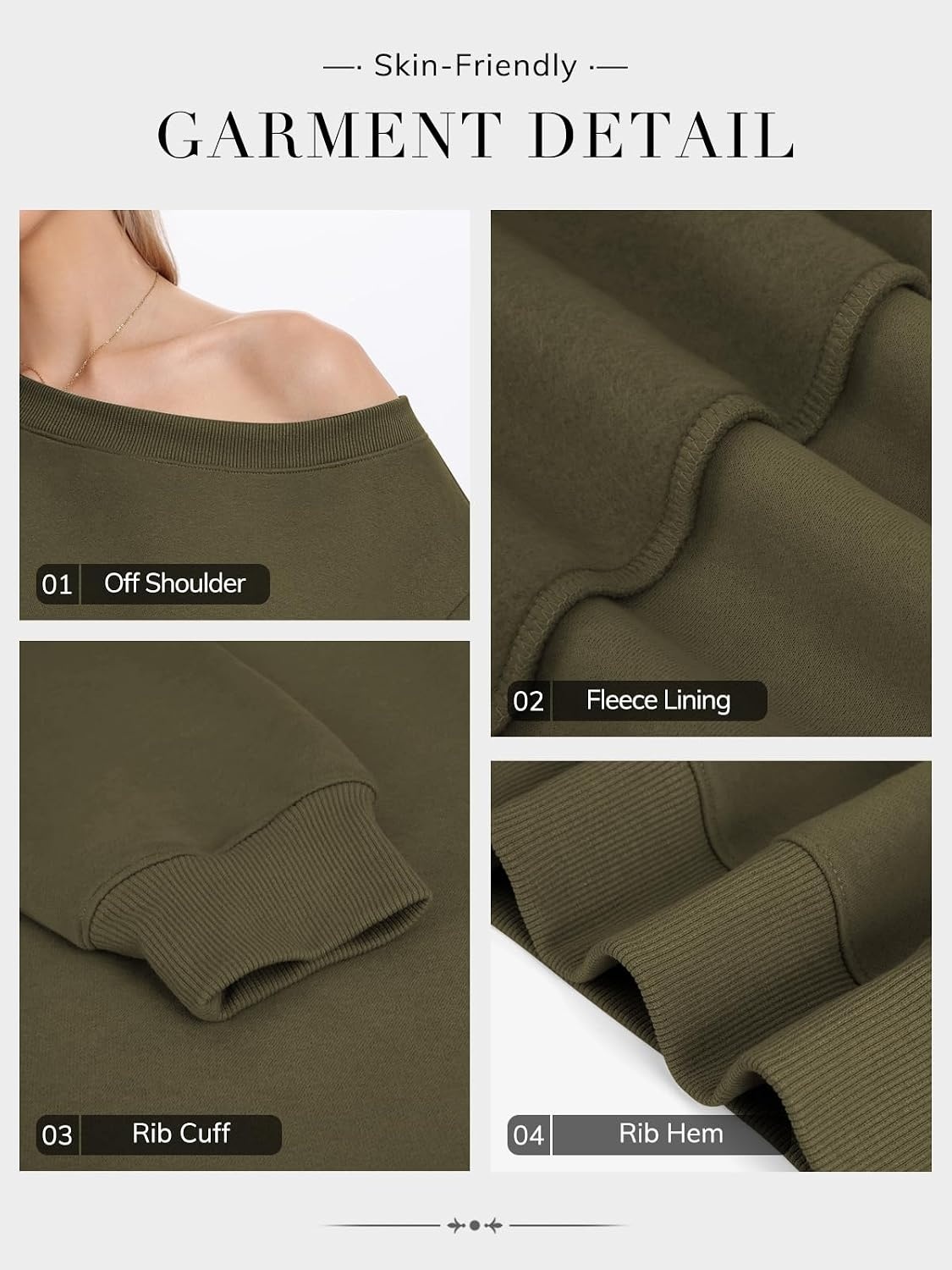 image:imageATHMILE Womens Off the Shoulder Sweatshirts Fleece Lined Long Sleeve Pullover Tops Oversized Sweater Basic Slouchy ClothesArmy Green