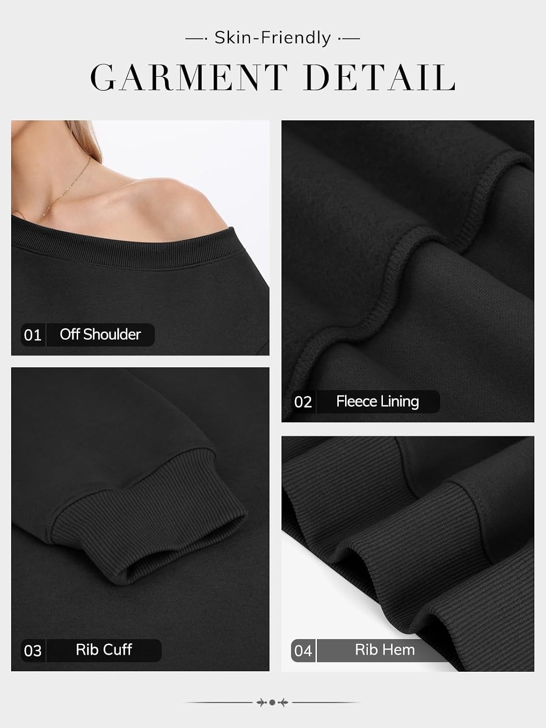 image:imageATHMILE Womens Off the Shoulder Sweatshirts Fleece Lined Long Sleeve Pullover Tops Oversized Sweater Basic Slouchy ClothesBlack