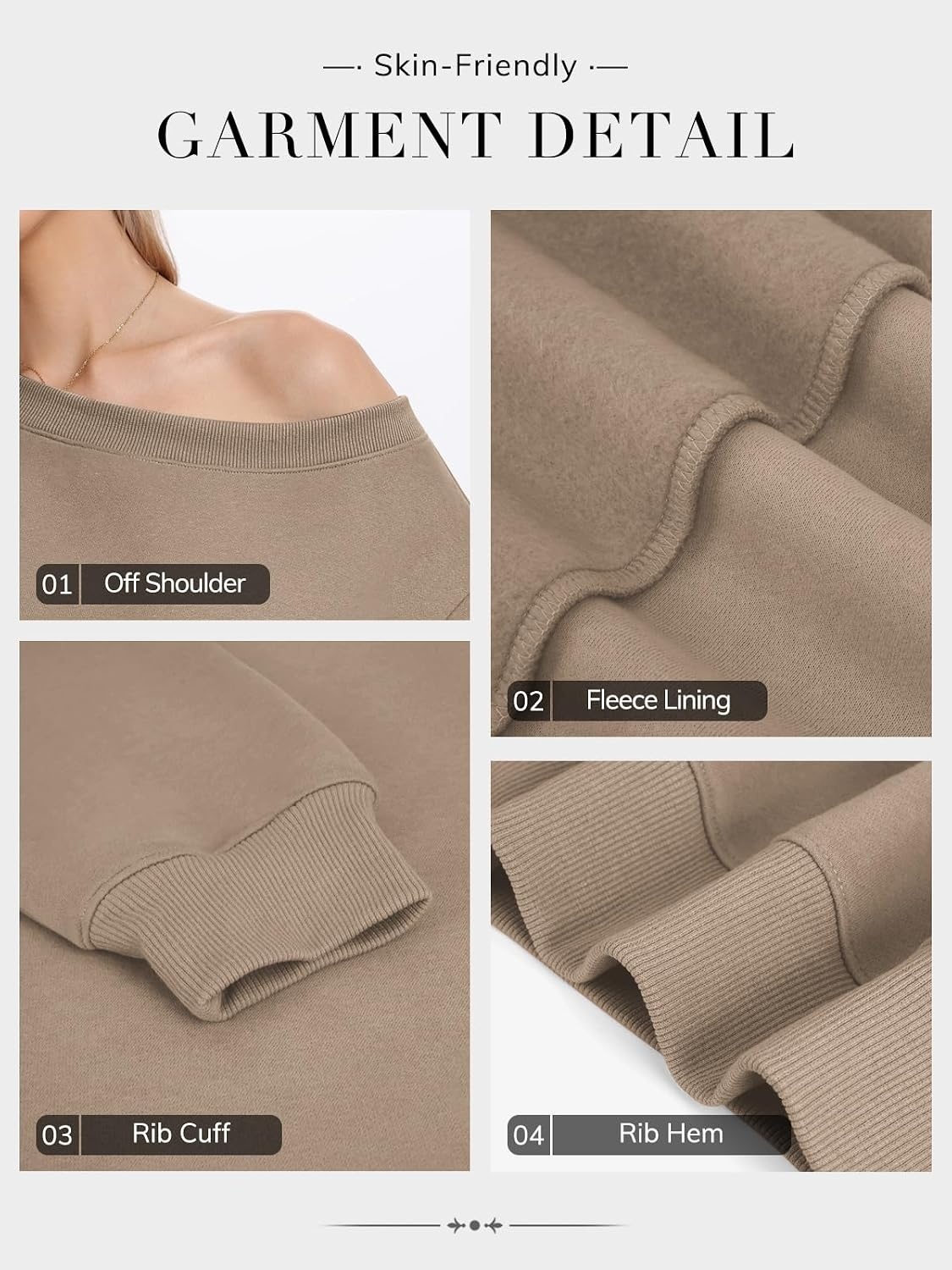 image:imageATHMILE Womens Off the Shoulder Sweatshirts Fleece Lined Long Sleeve Pullover Tops Oversized Sweater Basic Slouchy ClothesCoffeegrey