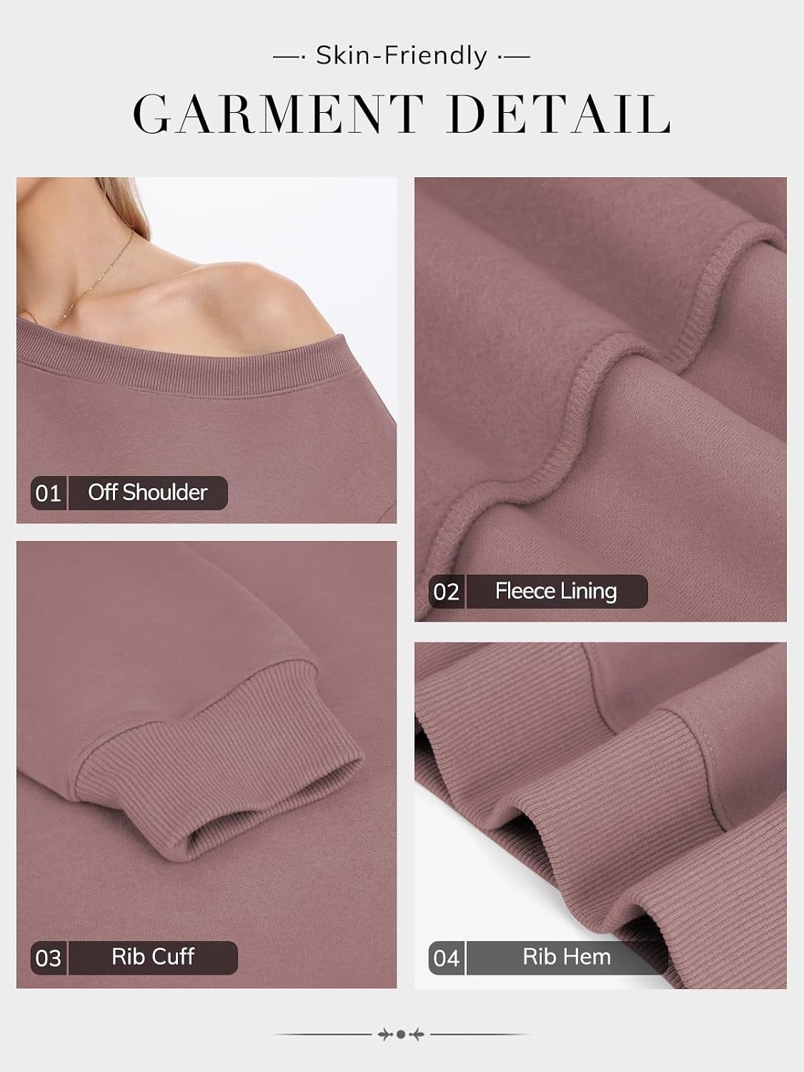 image:imageATHMILE Womens Off the Shoulder Sweatshirts Fleece Lined Long Sleeve Pullover Tops Oversized Sweater Basic Slouchy ClothesDark Pink