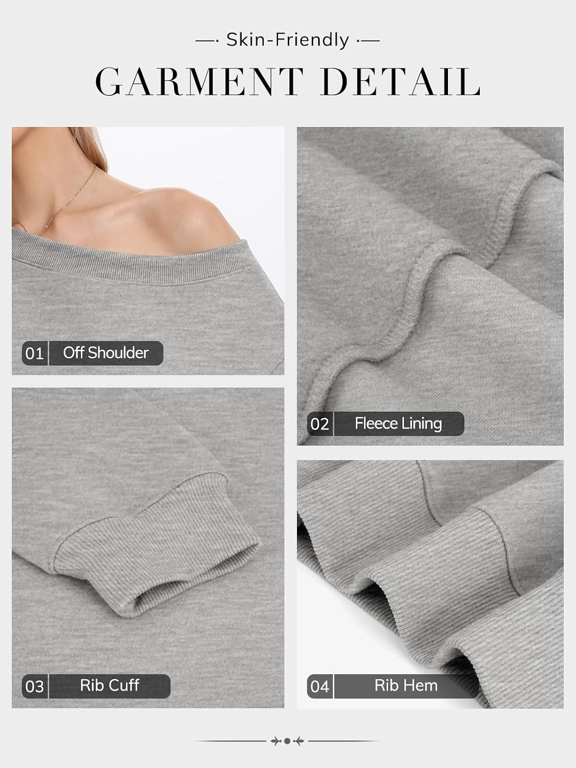 image:imageATHMILE Womens Off the Shoulder Sweatshirts Fleece Lined Long Sleeve Pullover Tops Oversized Sweater Basic Slouchy ClothesGrey