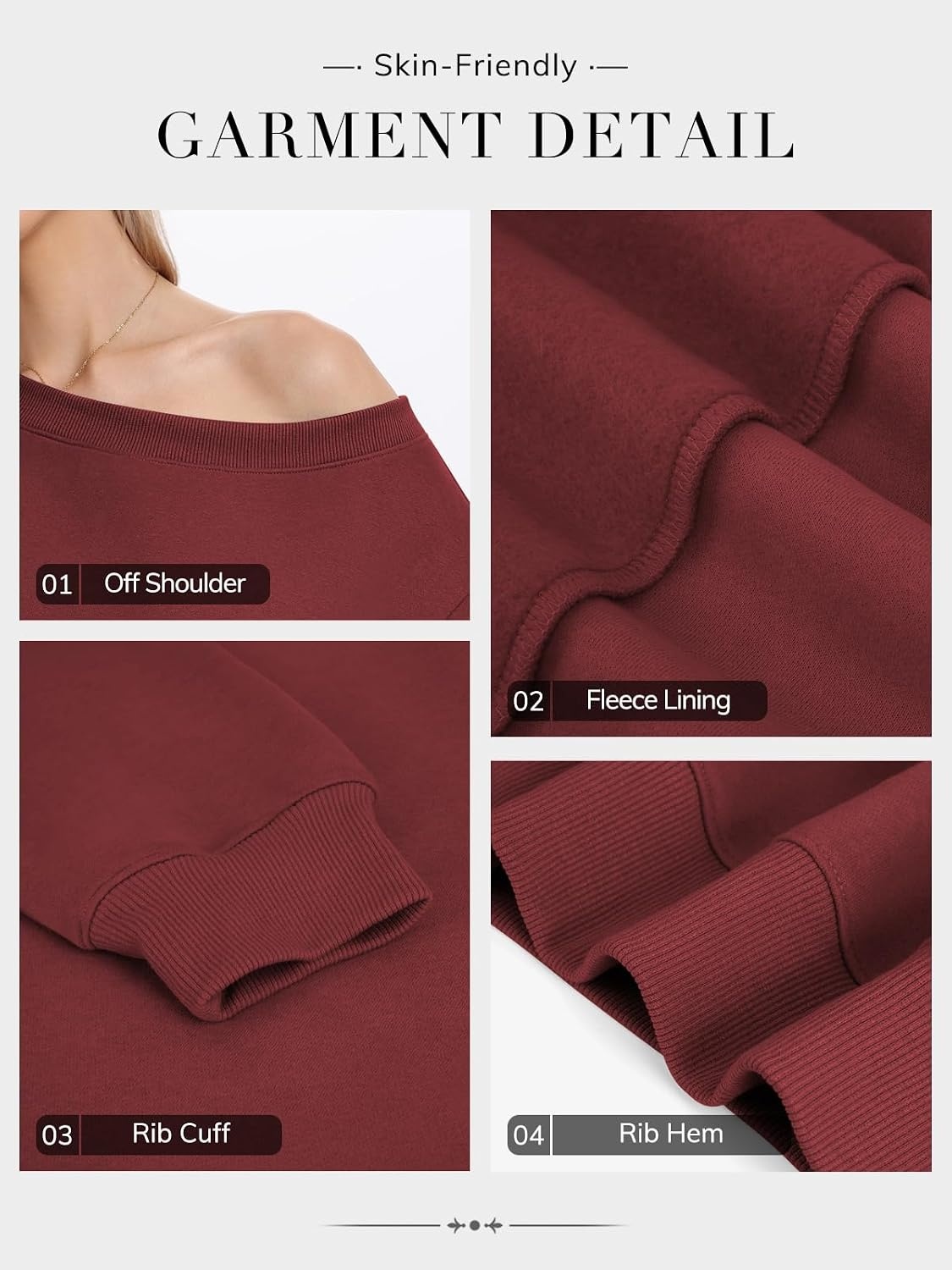 image:imageATHMILE Womens Off the Shoulder Sweatshirts Fleece Lined Long Sleeve Pullover Tops Oversized Sweater Basic Slouchy ClothesWine Red