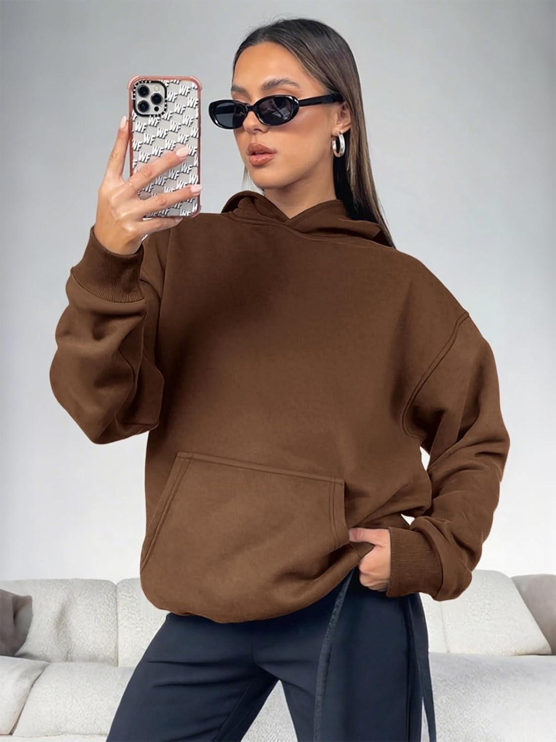 image:imageATHMILE Womens Oversized Hoodies Fleece Sweatshirts Long Sleeve Sweaters Pullover Fall Clothes with PocketCoffee