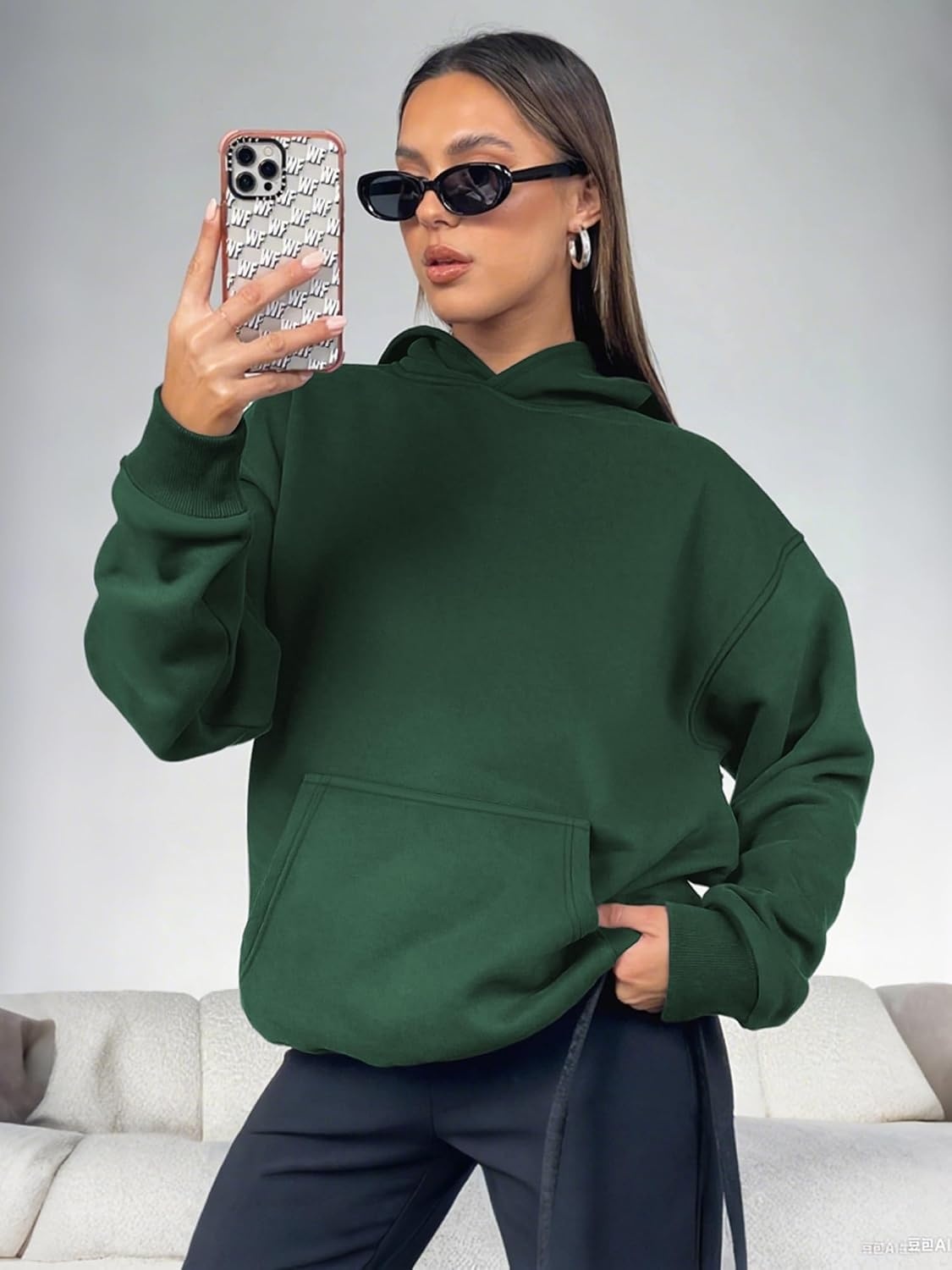image:imageATHMILE Womens Oversized Hoodies Fleece Sweatshirts Long Sleeve Sweaters Pullover Fall Clothes with PocketDark Green