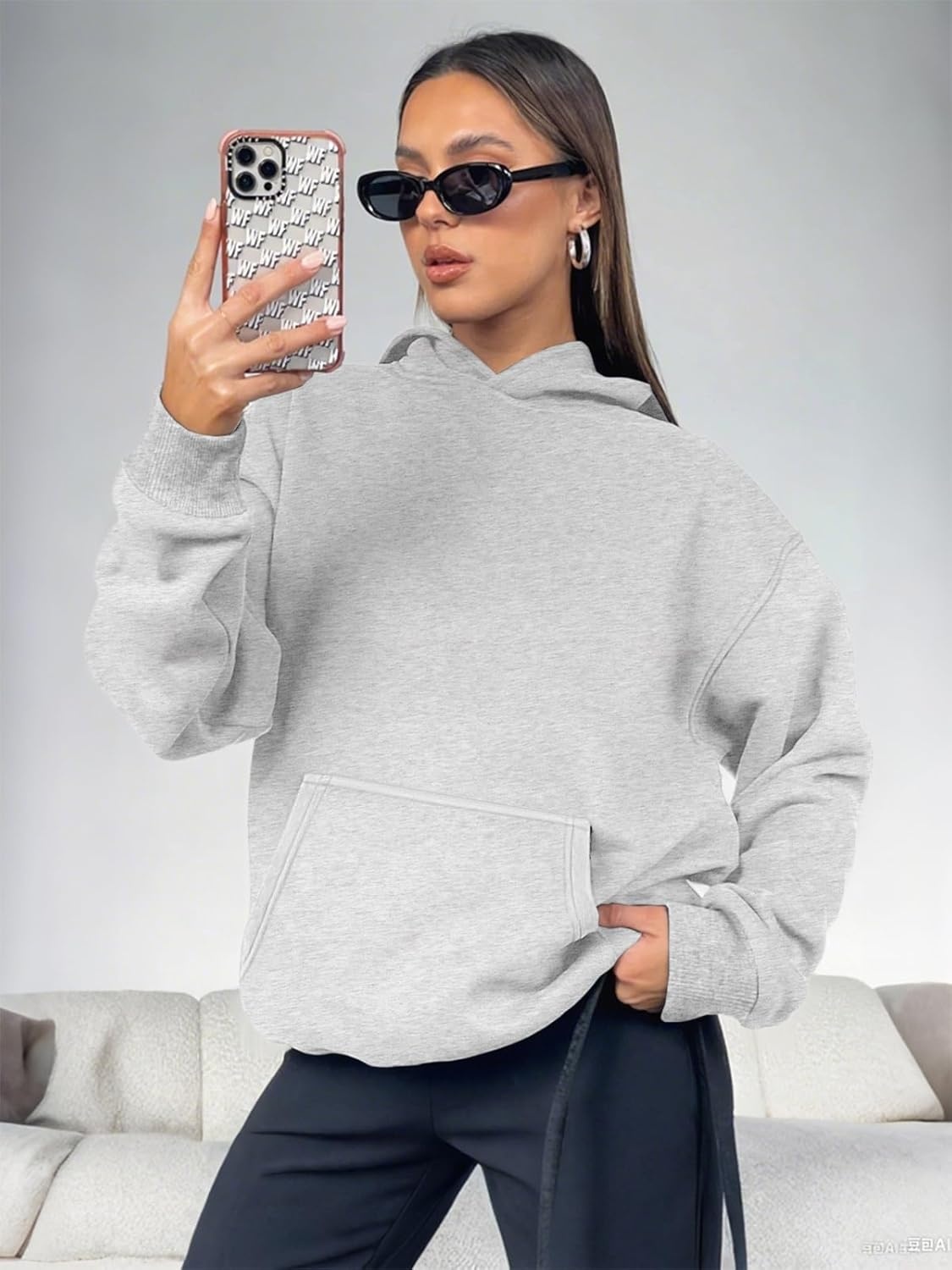 image:imageATHMILE Womens Oversized Hoodies Fleece Sweatshirts Long Sleeve Sweaters Pullover Fall Clothes with PocketGrey