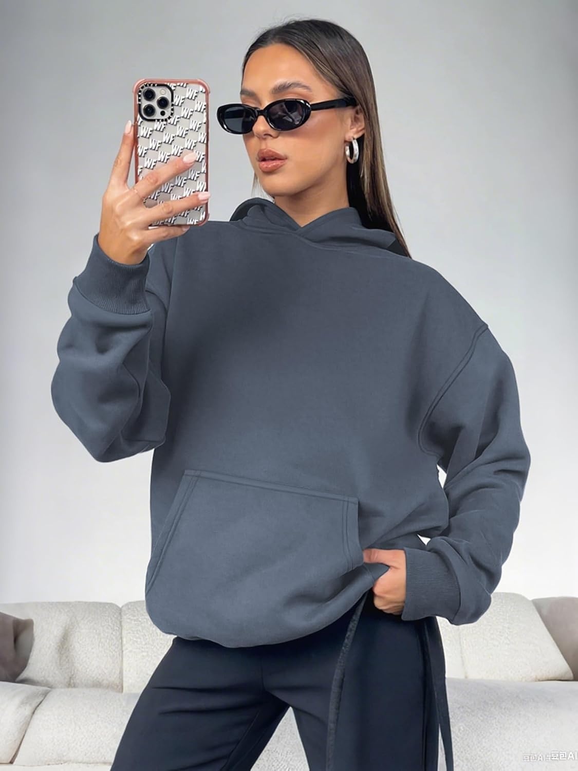 image:imageATHMILE Womens Oversized Hoodies Fleece Sweatshirts Long Sleeve Sweaters Pullover Fall Clothes with PocketGrey Blue