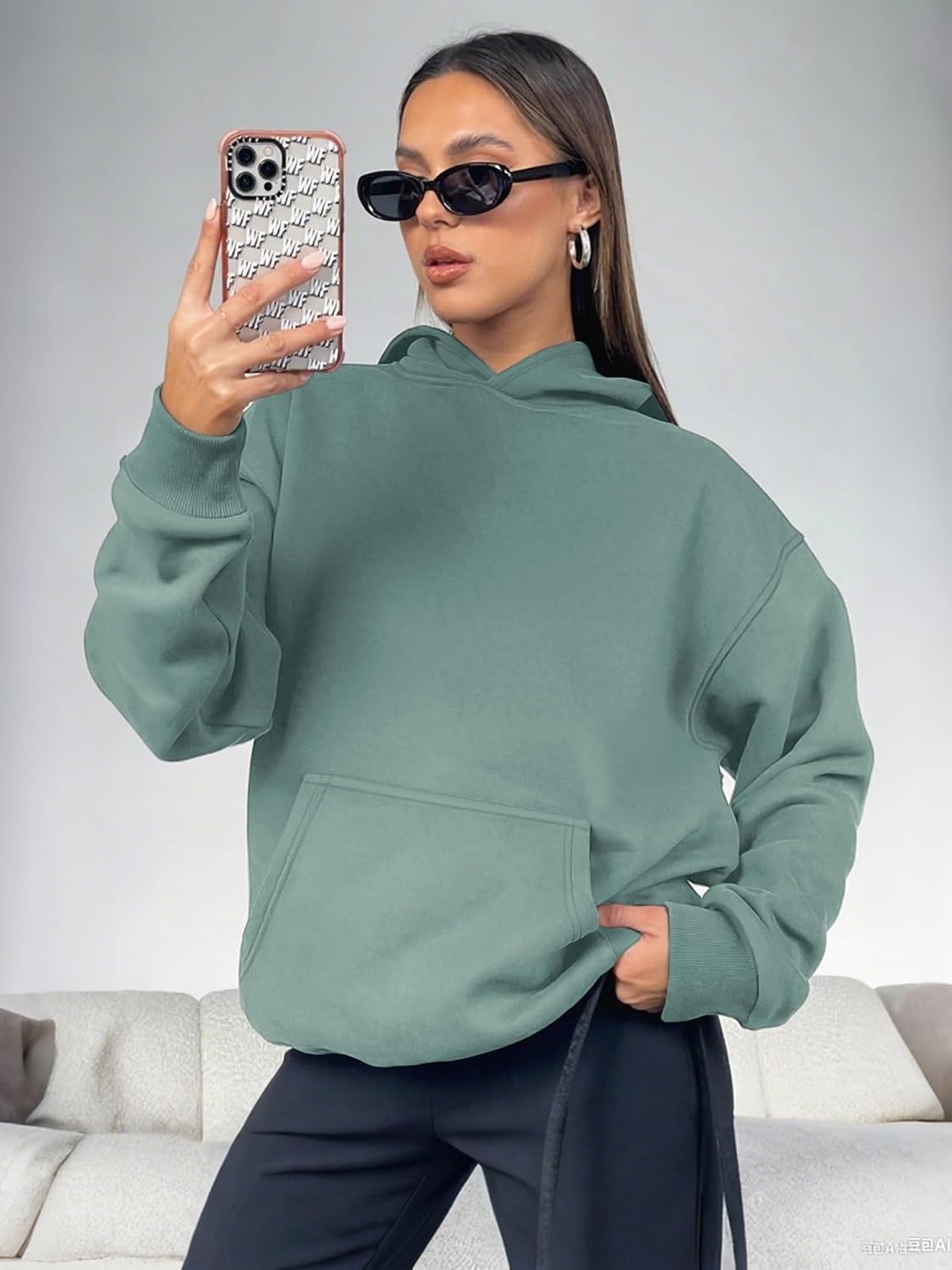 image:imageATHMILE Womens Oversized Hoodies Fleece Sweatshirts Long Sleeve Sweaters Pullover Fall Clothes with PocketLake Green