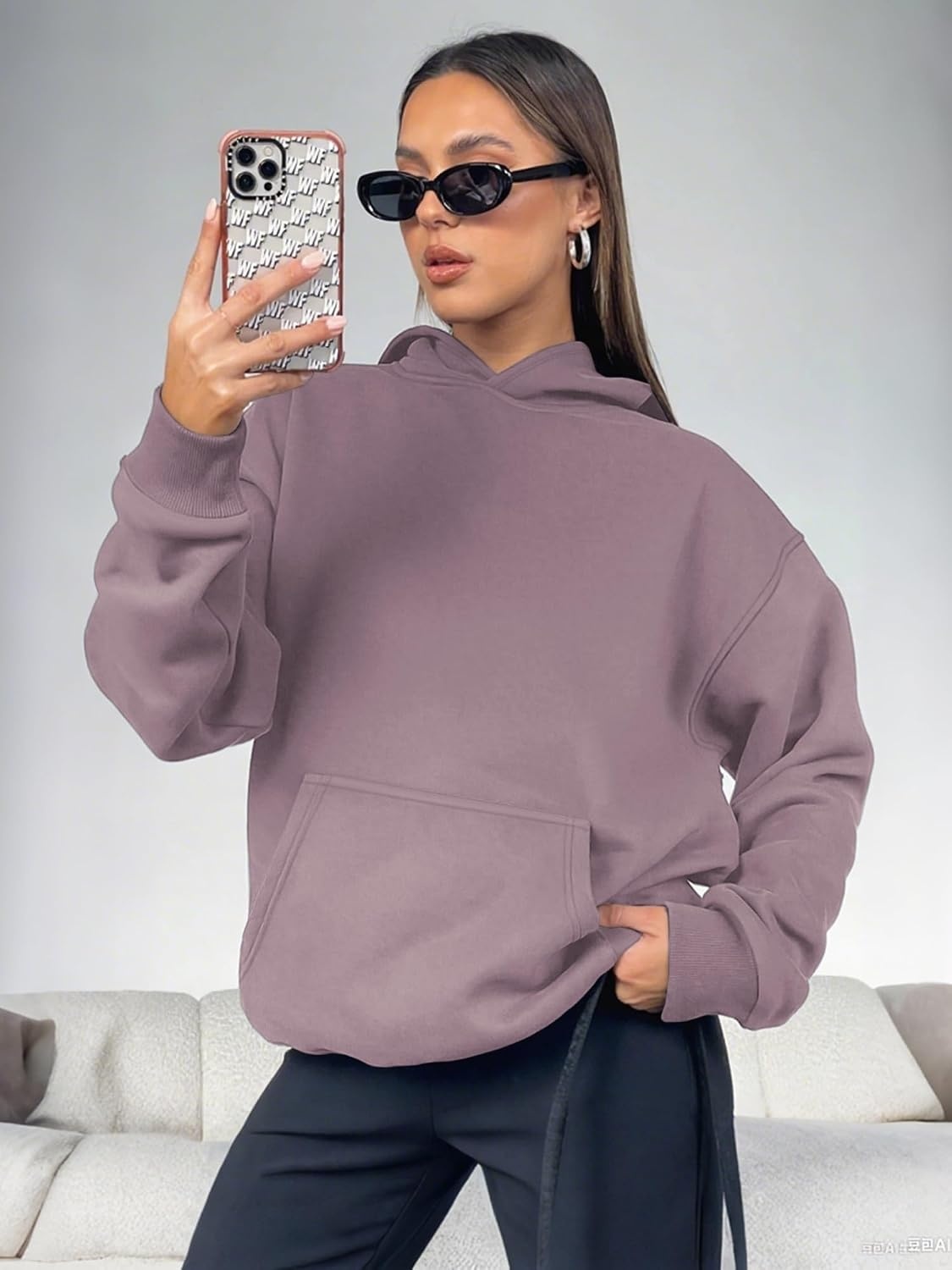 image:imageATHMILE Womens Oversized Hoodies Fleece Sweatshirts Long Sleeve Sweaters Pullover Fall Clothes with PocketNutmeg