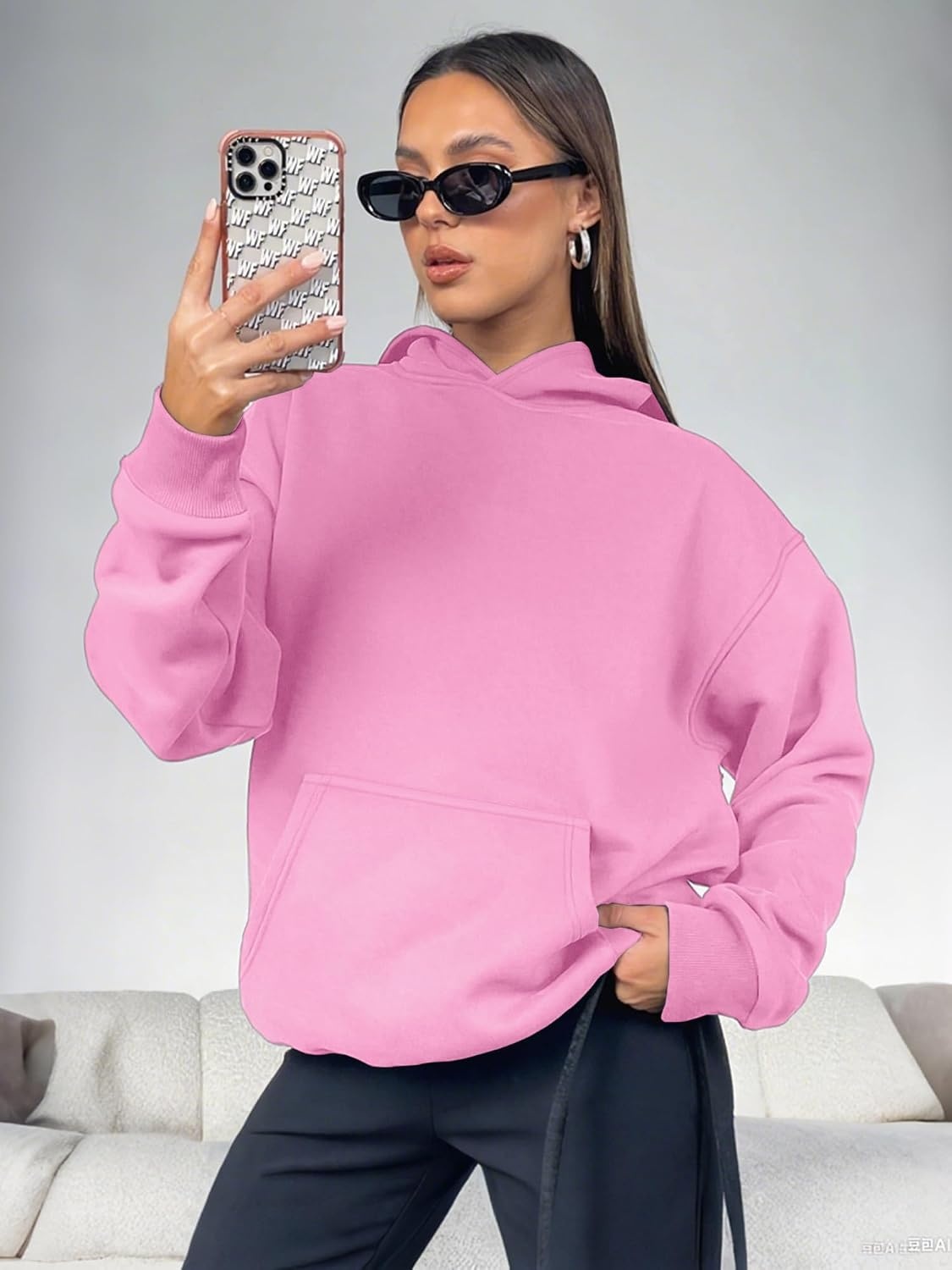 image:imageATHMILE Womens Oversized Hoodies Fleece Sweatshirts Long Sleeve Sweaters Pullover Fall Clothes with PocketPink