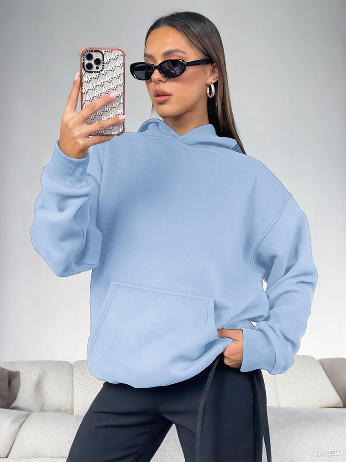 image:imageATHMILE Womens Oversized Hoodies Fleece Sweatshirts Long Sleeve Sweaters Pullover Fall Clothes with PocketSky Blue