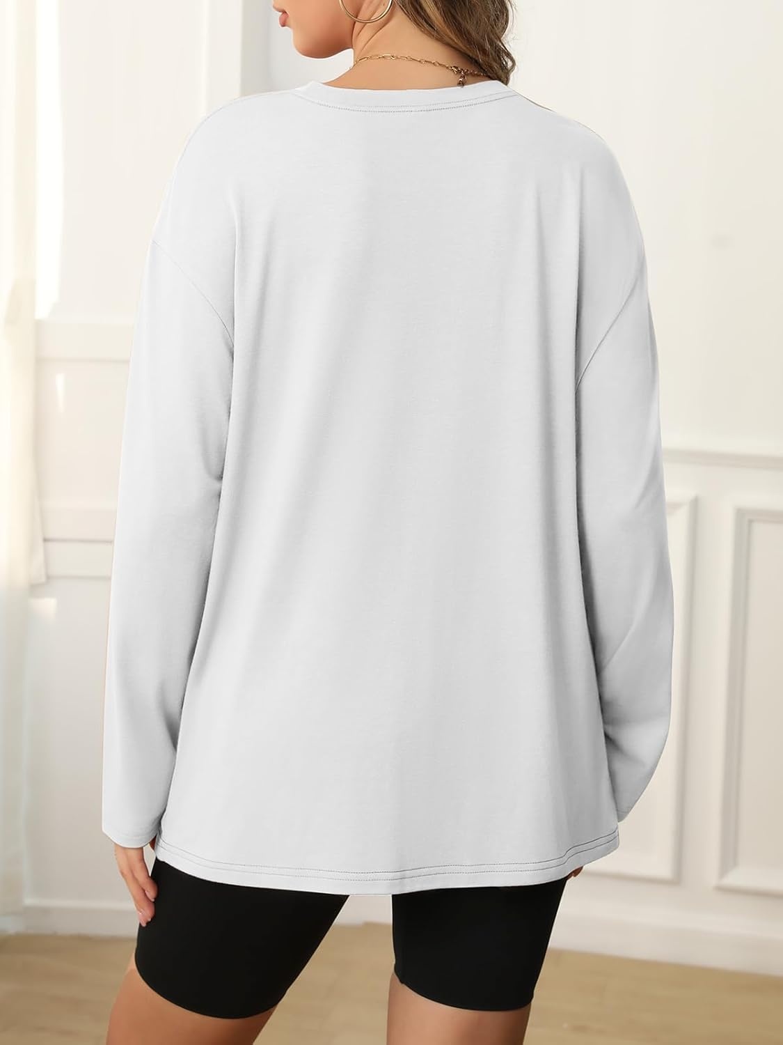 image:imageATHMILE Womens Oversized Long Sleeve T Shirts Basic Crewneck Tee Fall Tops Casual Workout Fashion Casual Y2K ClothesWhite