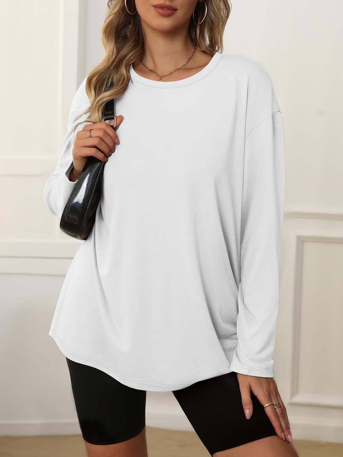 image:imageATHMILE Womens Oversized Long Sleeve T Shirts Basic Crewneck Tee Fall Tops Casual Workout Fashion Casual Y2K ClothesWhite