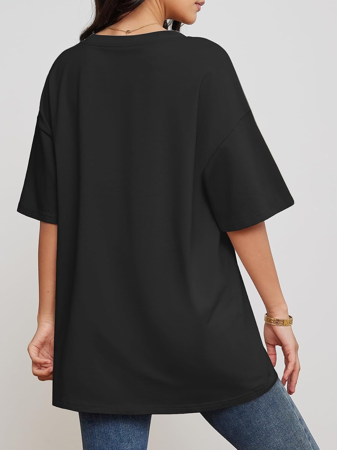 image:imageATHMILE Womens Oversized Shirts V Neck Plus Size Spring Workout Summer Tops Beach Vacation 2026 Gym Clothes Basic TeeBlack