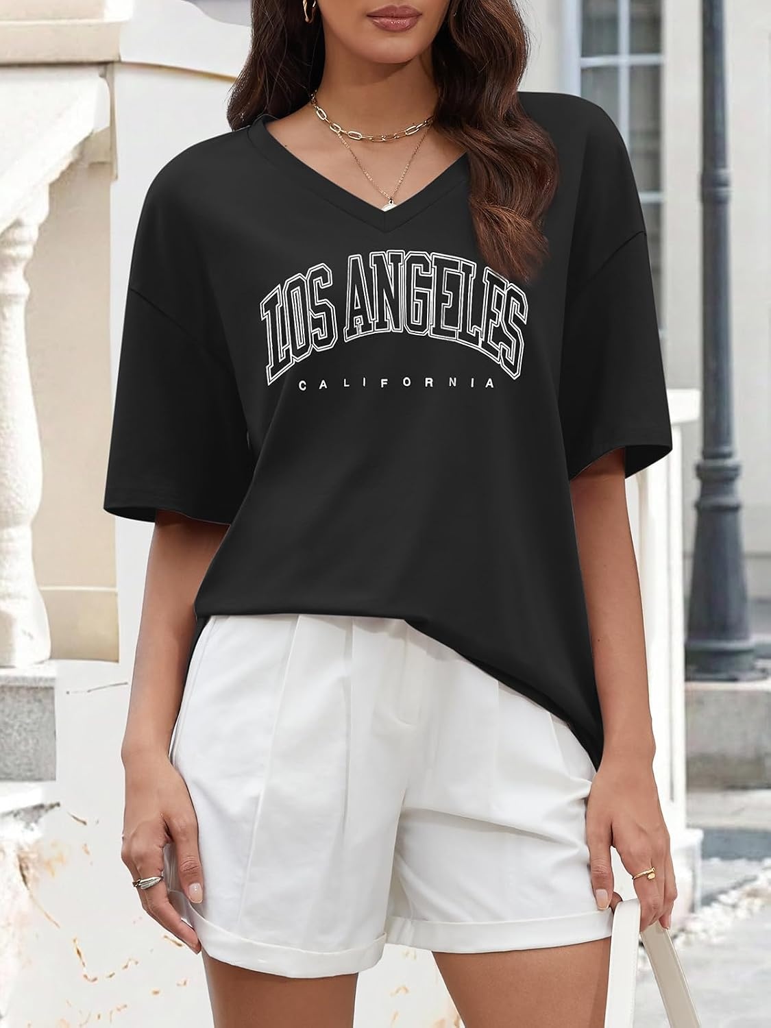 image:imageATHMILE Womens Oversized Shirts V Neck Plus Size Spring Workout Summer Tops Beach Vacation 2026 Gym Clothes Basic TeeBlack1