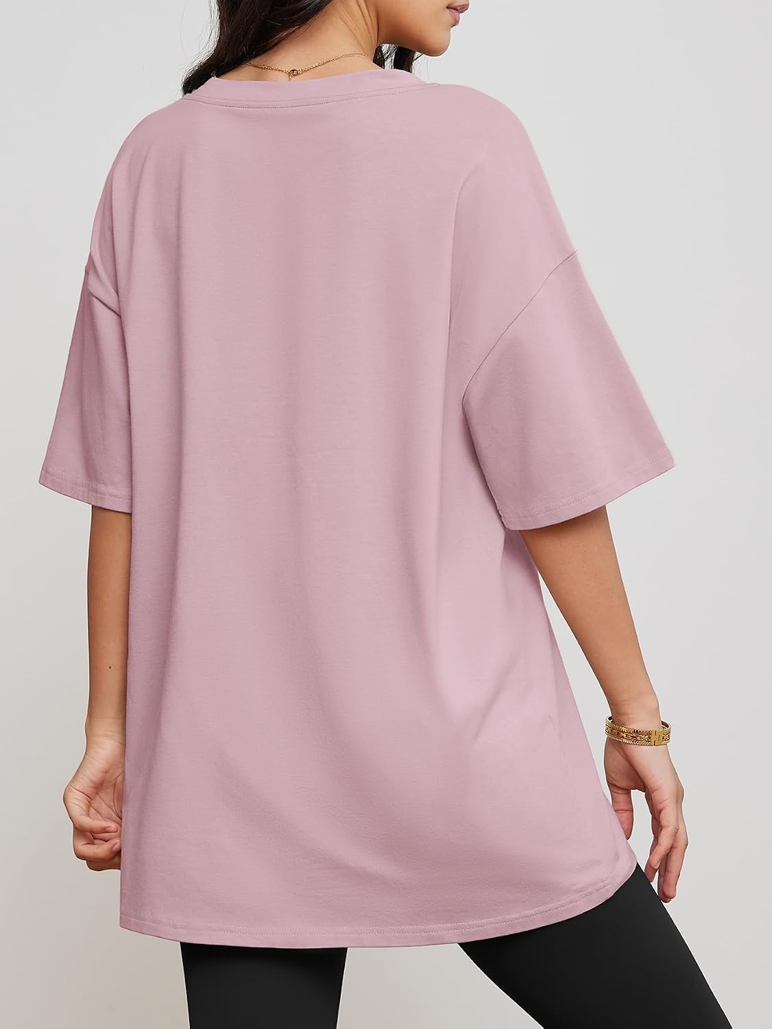 image:imageATHMILE Womens Oversized Shirts V Neck Plus Size Spring Workout Summer Tops Beach Vacation 2026 Gym Clothes Basic TeeDark Pink