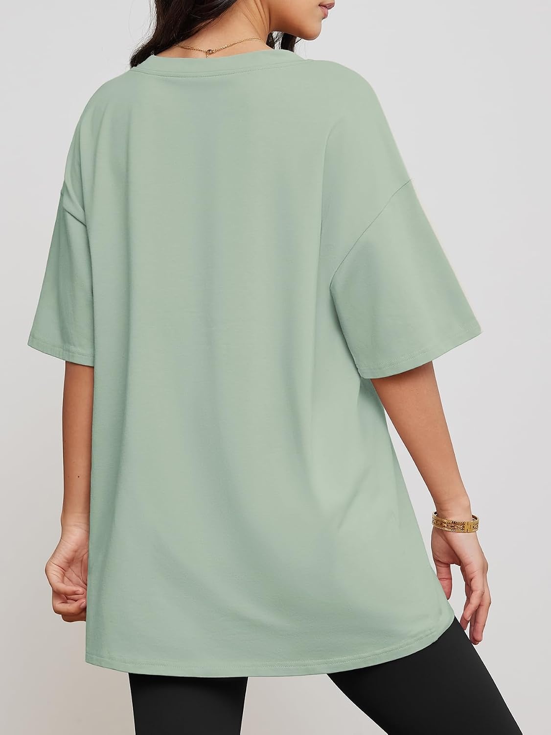 image:imageATHMILE Womens Oversized Shirts V Neck Plus Size Spring Workout Summer Tops Beach Vacation 2026 Gym Clothes Basic TeeGray Green