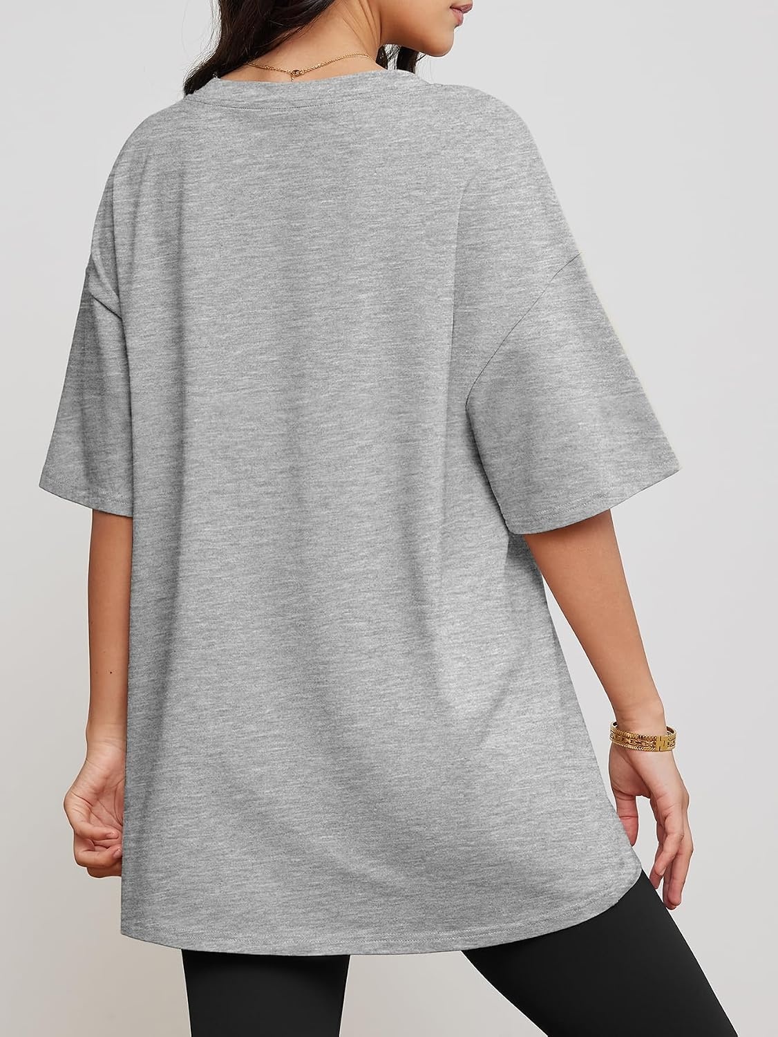 image:imageATHMILE Womens Oversized Shirts V Neck Plus Size Spring Workout Summer Tops Beach Vacation 2026 Gym Clothes Basic TeeGrey