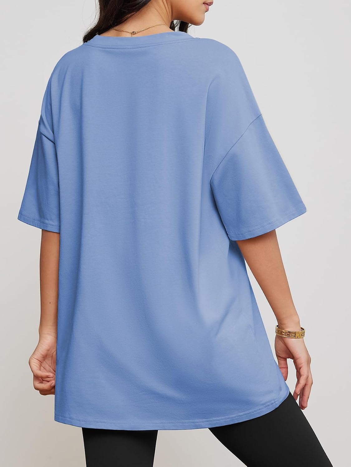 image:imageATHMILE Womens Oversized Shirts V Neck Plus Size Spring Workout Summer Tops Beach Vacation 2026 Gym Clothes Basic TeeIce Blue
